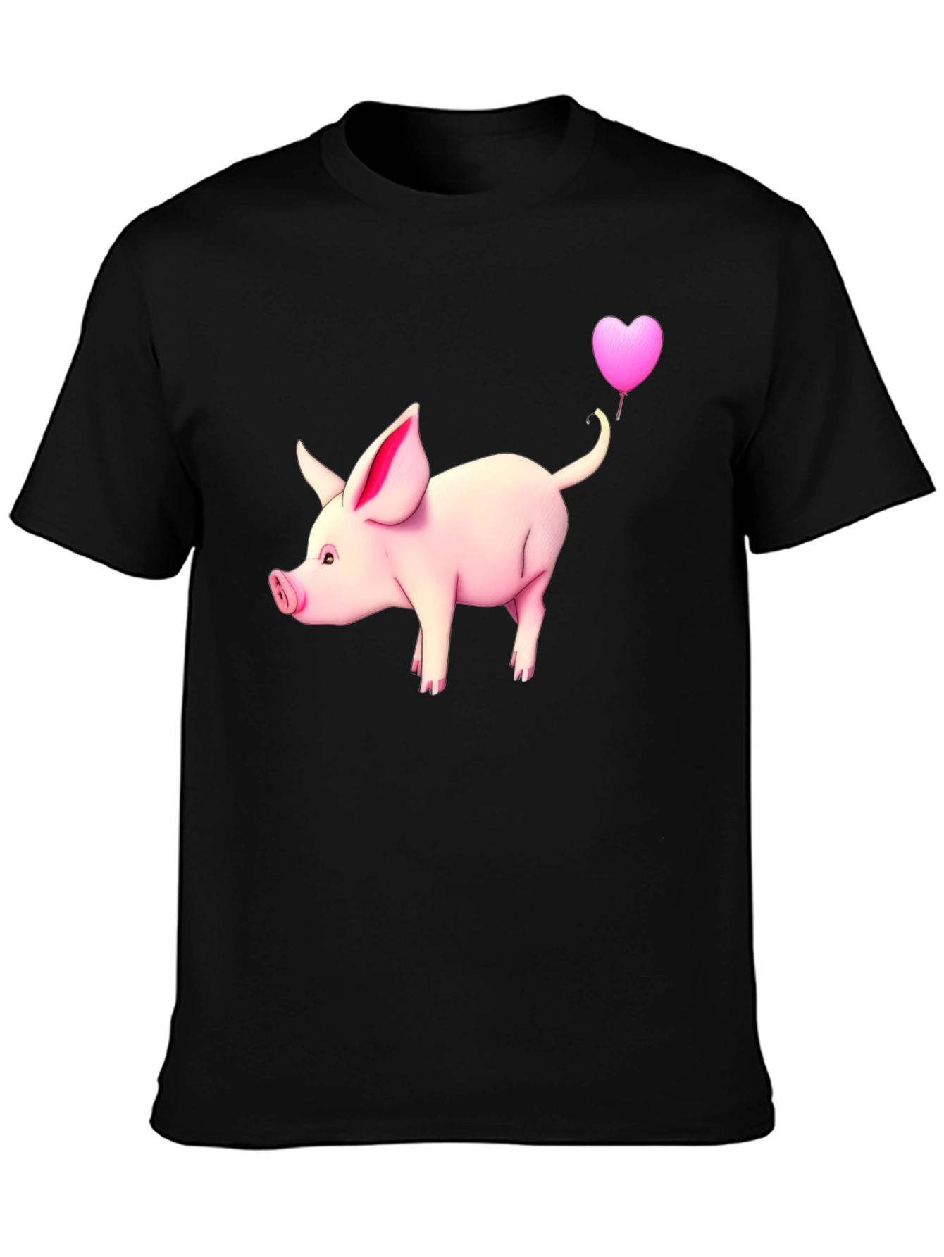 Pig with Heart Balloon Black T-Shirt