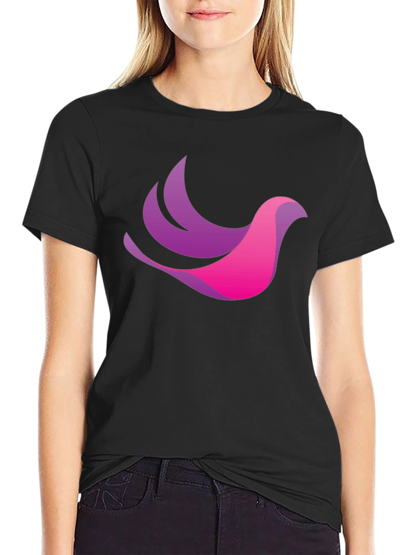 Stylish Black T-Shirt with Gradient Bird Design