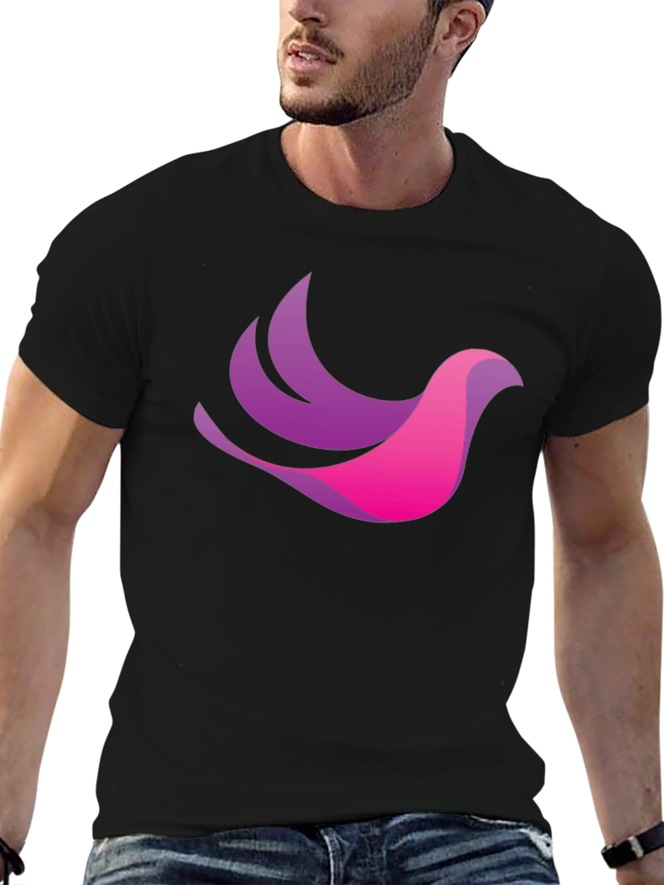 Stylish Black T-Shirt with Gradient Bird Design
