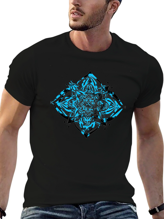 Mens Black T-Shirt with Turquoise Mandala