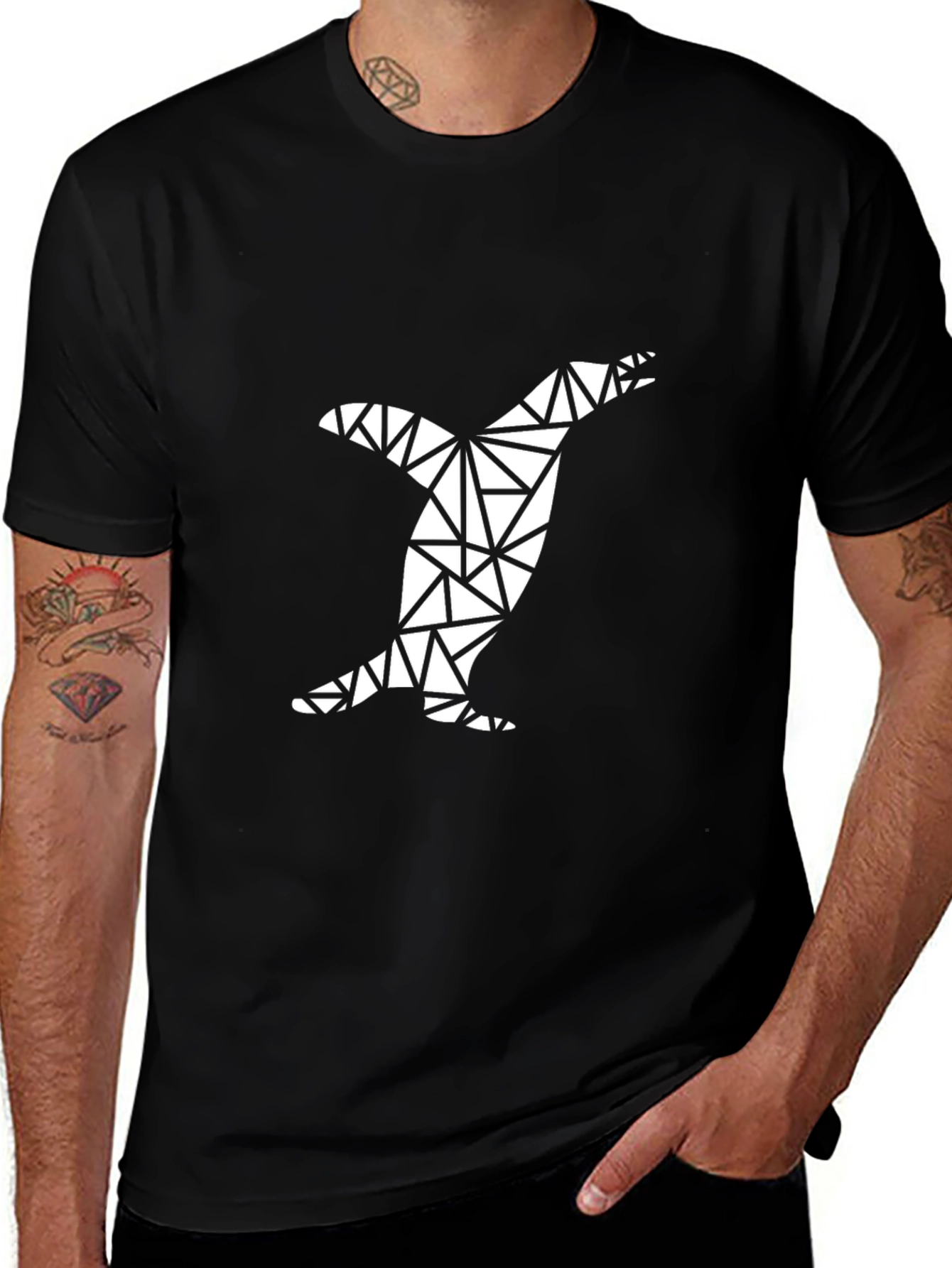 Geometric Penguin Tee - Modern Mens Black T-Shirt