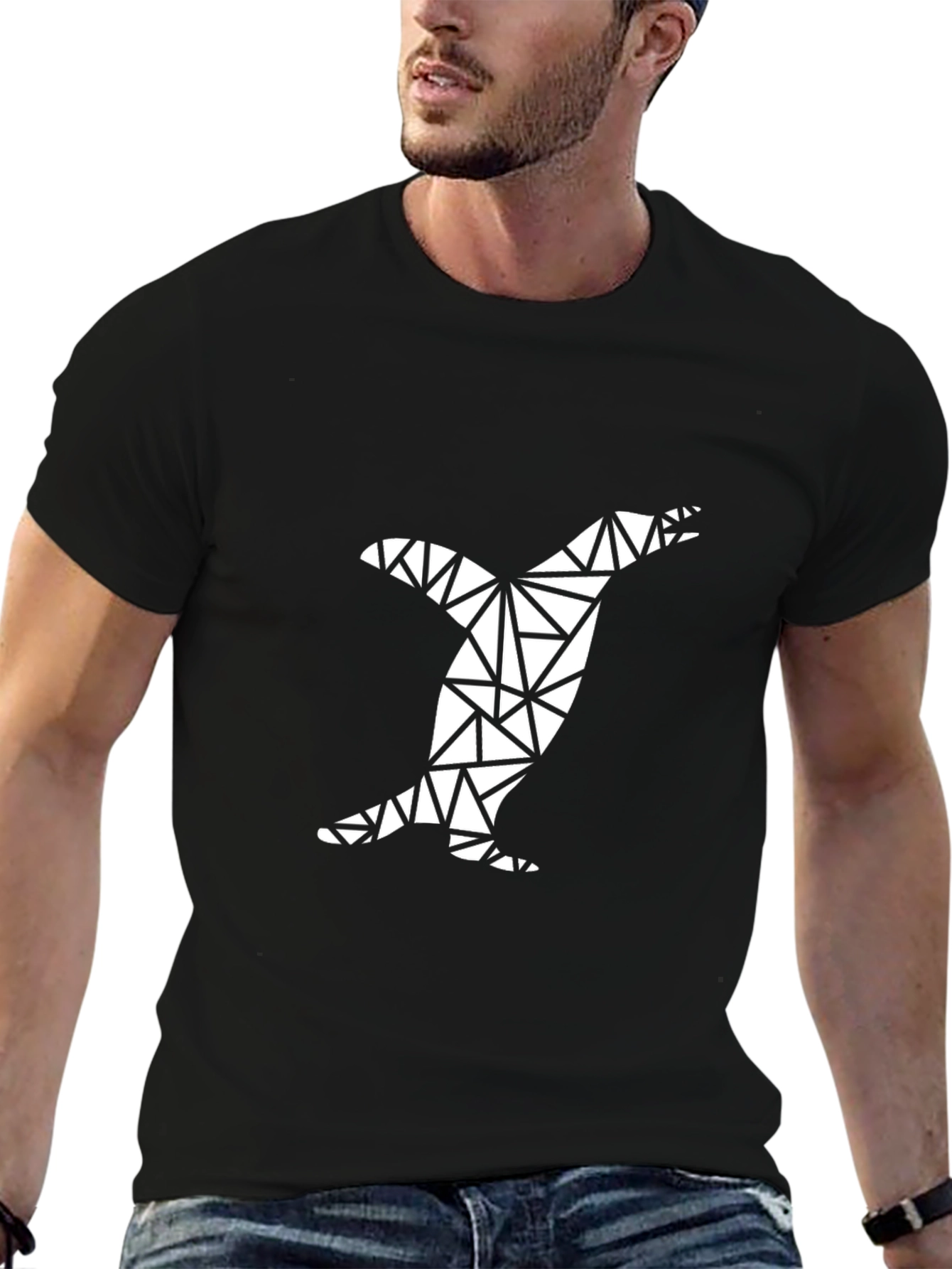 Geometric Penguin Tee - Modern Mens Black T-Shirt