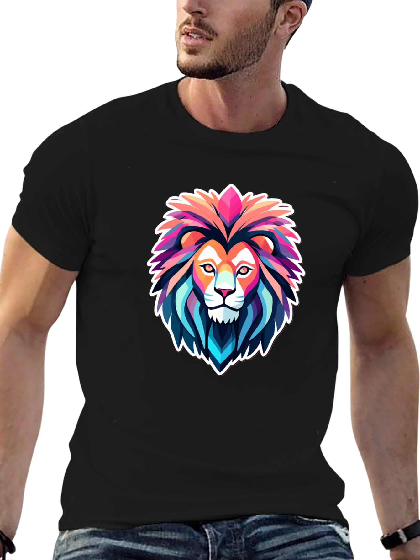 Bold Lion Graphic Tee - Stylish Mens Black T-Shirt