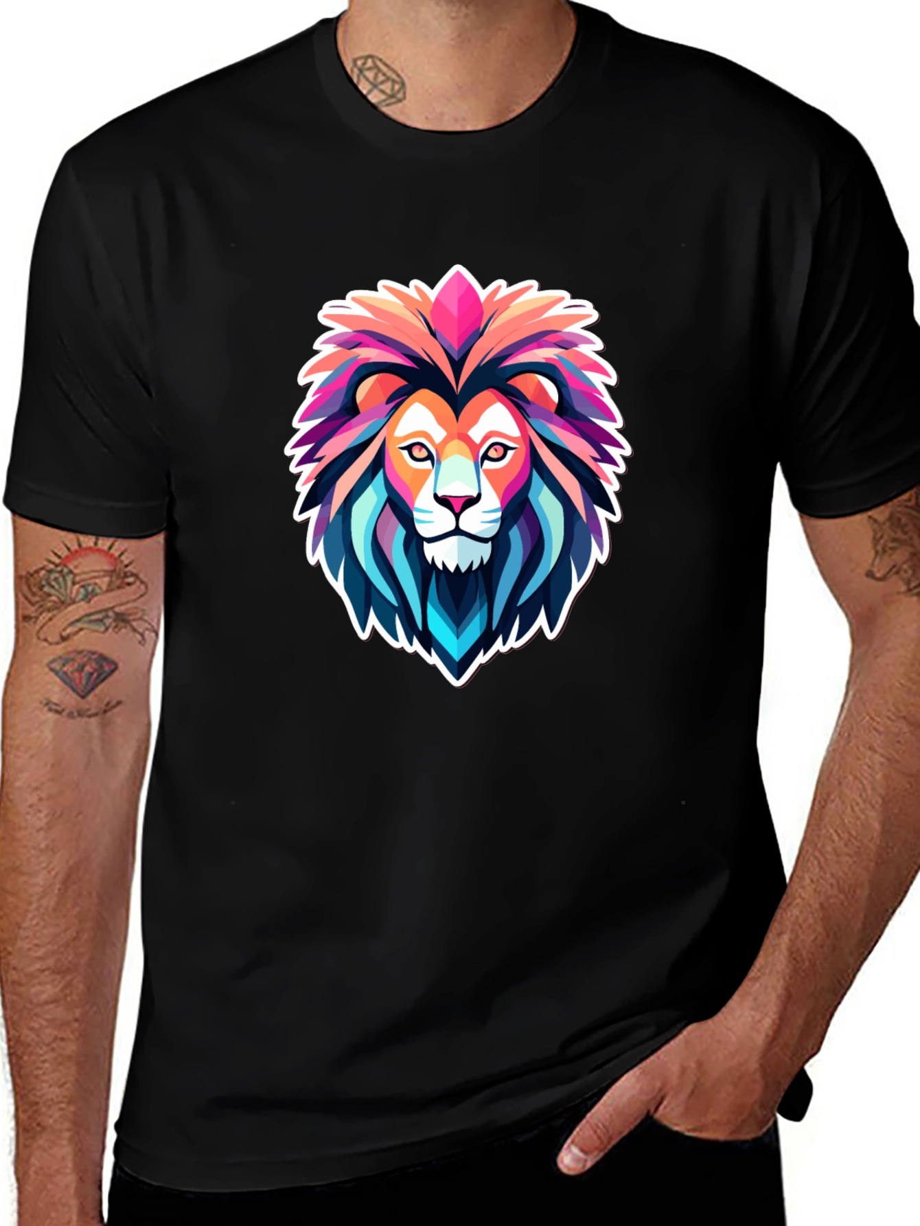 Bold Lion Graphic Tee - Stylish Mens Black T-Shirt