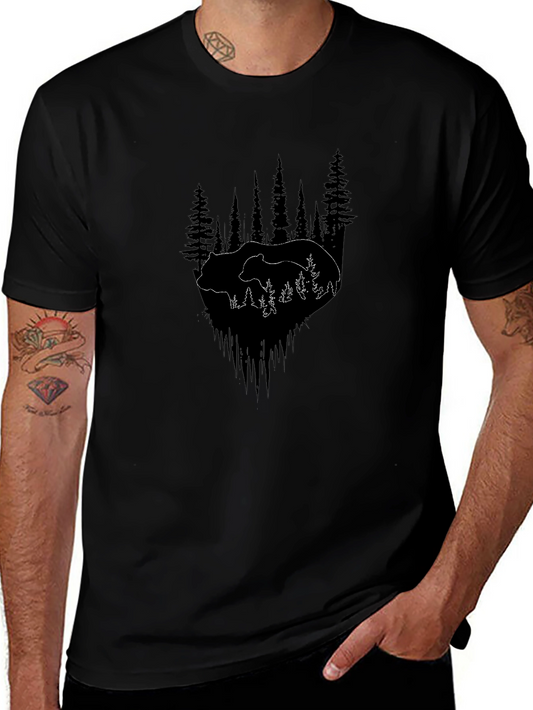 Bear & Forest Graphic Tee - Nature Lovers Black T-Shirt
