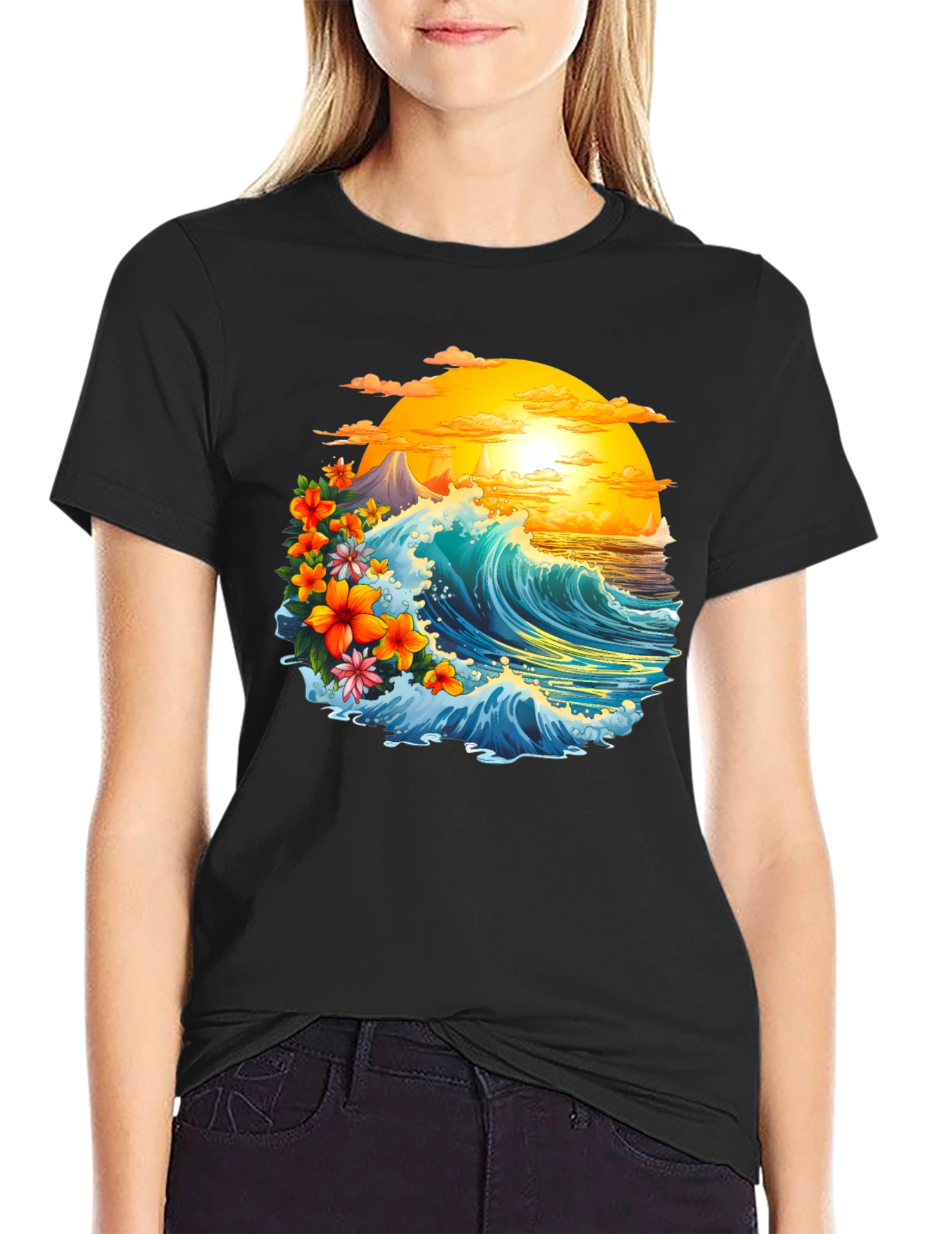 Tropical Wave Graphic Tee - Black