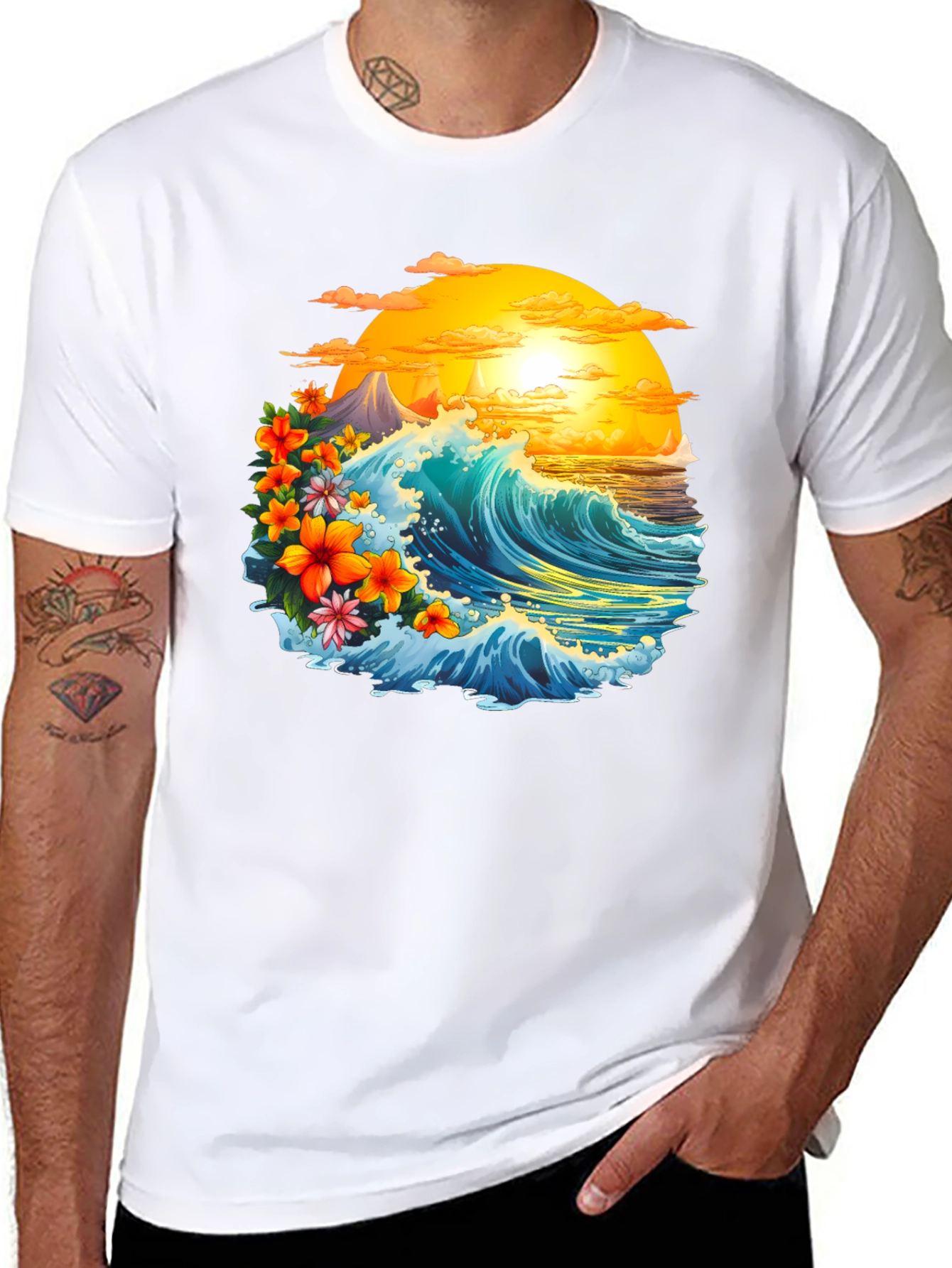 Tropical Wave Graphic Tee - Black
