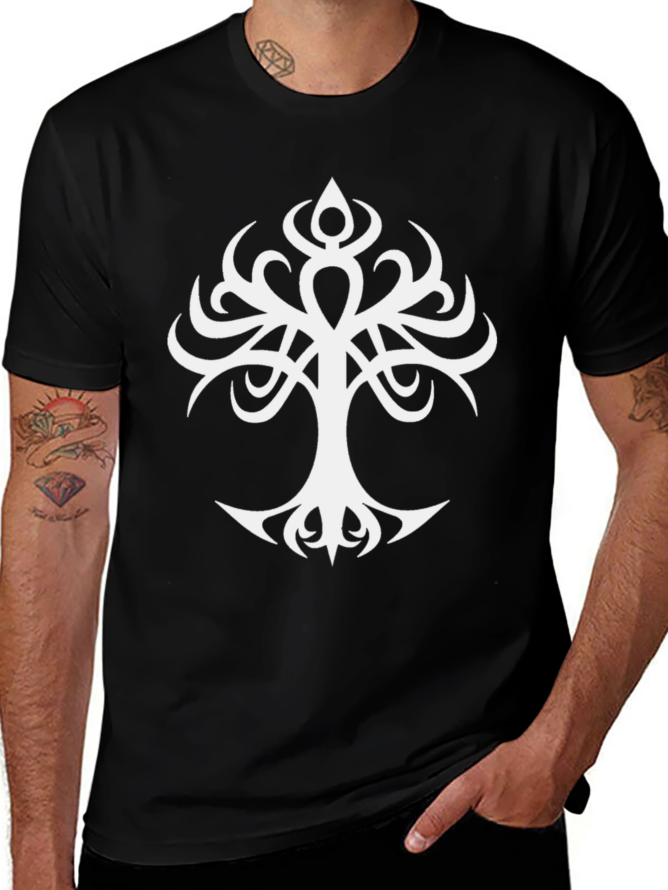 Tribal Tree Graphic Black T-Shirt