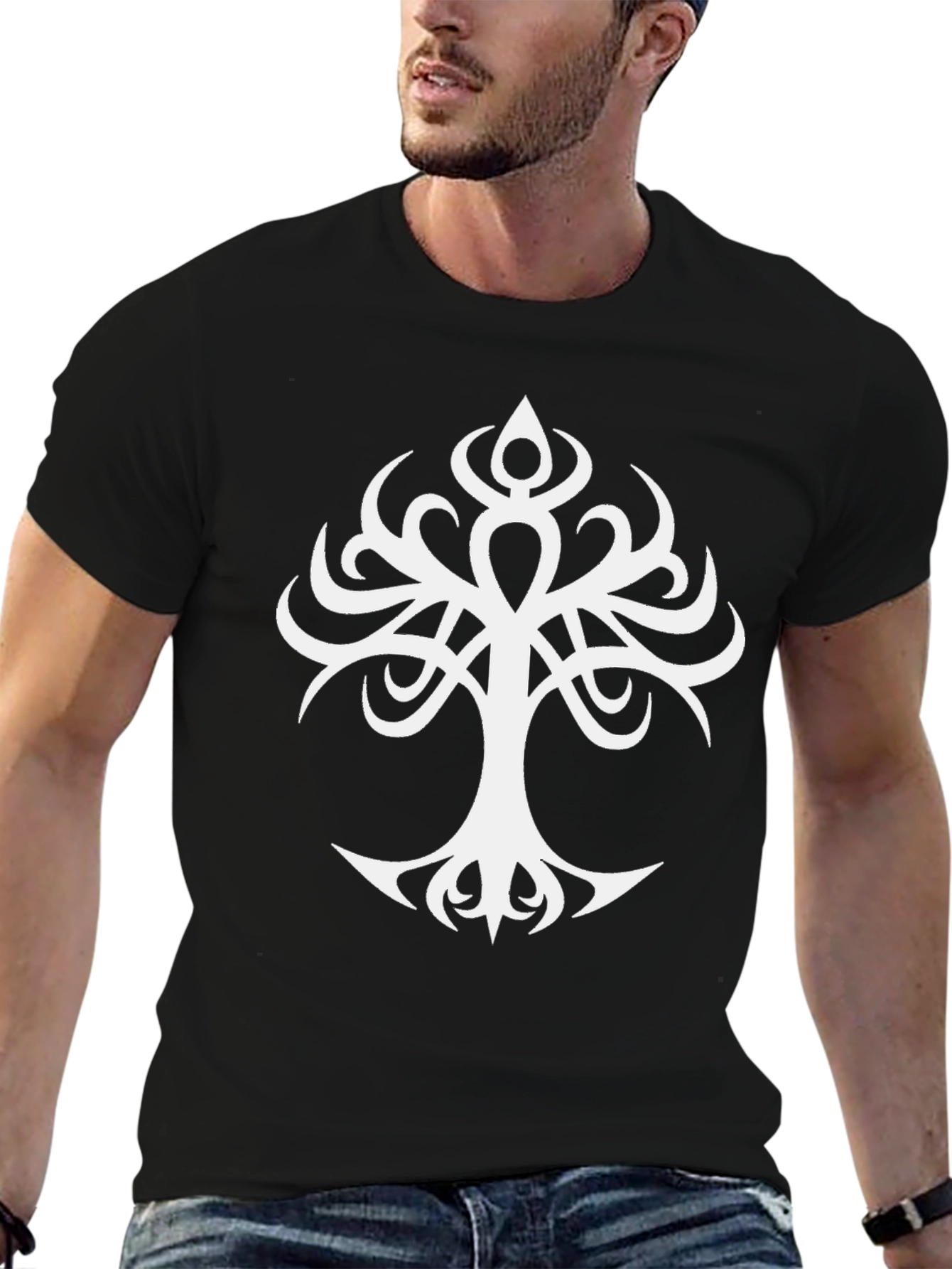 Tribal Tree Graphic Black T-Shirt