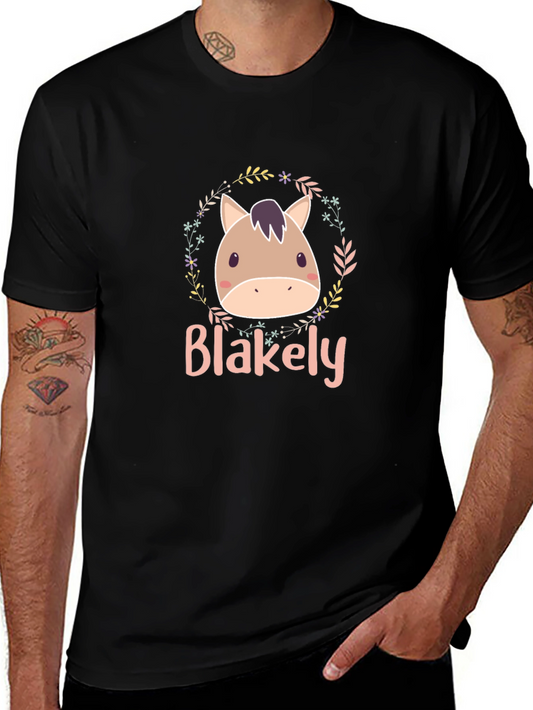 Cute Horse Blakely Personalized Black T-Shirt
