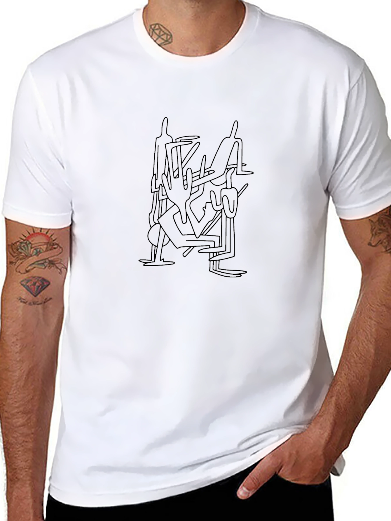 Abstract Line Art Graphic Tee - Black Unisex Shirt