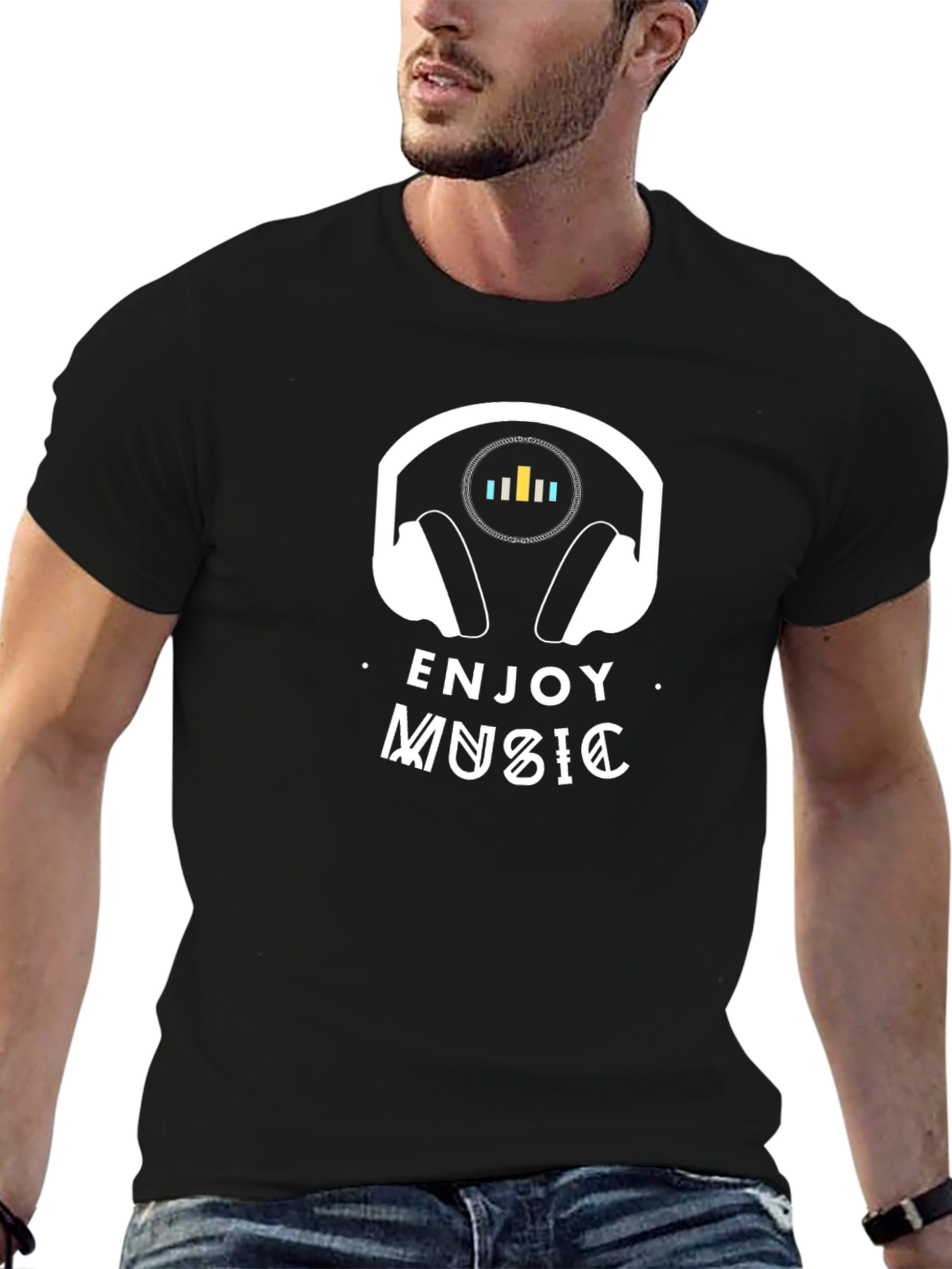 Enjoy Music Black T-Shirt - Headphone Graphic
