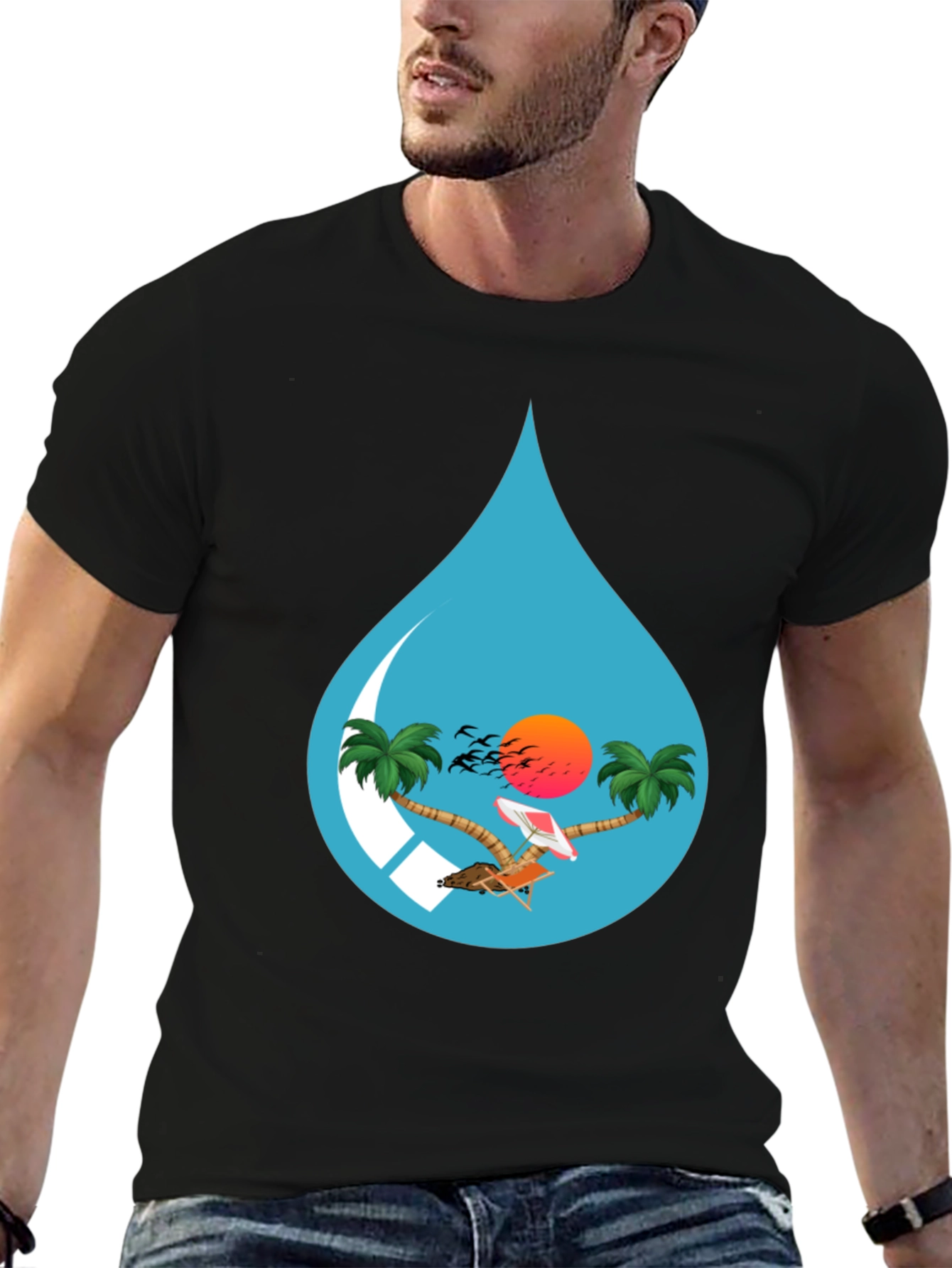 Tropical Beach Scene Graphic Tee - Island Vibes T-Shirt