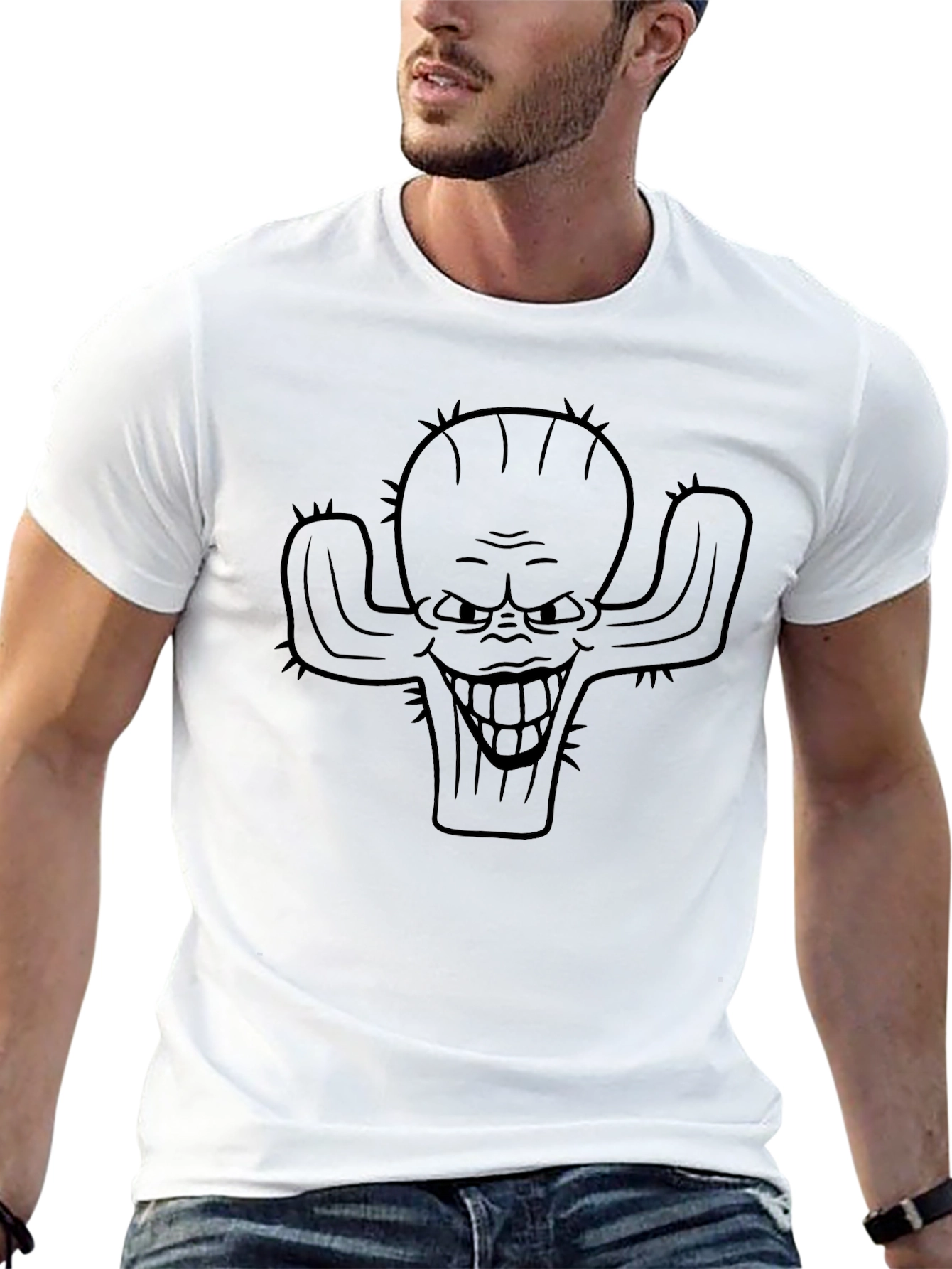Mens Black T-Shirt with Cactus Graphic