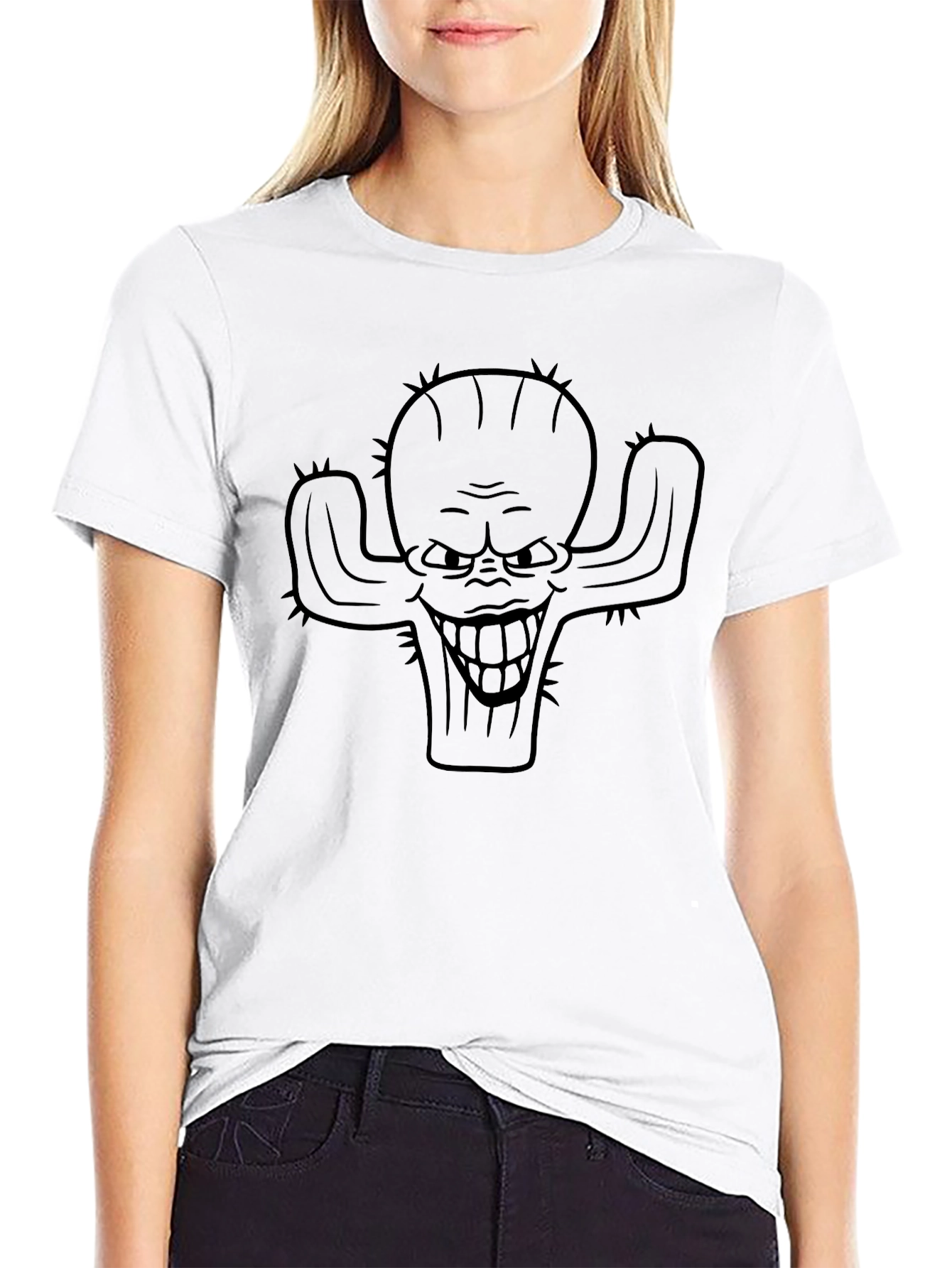 Mens Black T-Shirt with Cactus Graphic