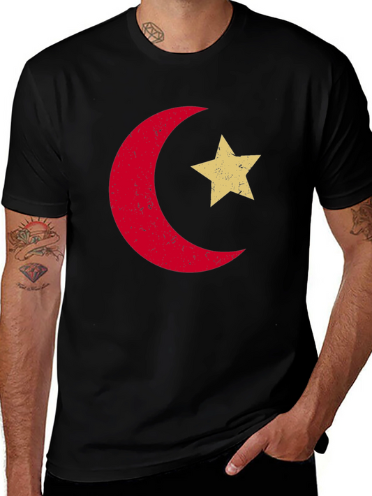 Retro Crescent Moon & Star Graphic Tee - Black