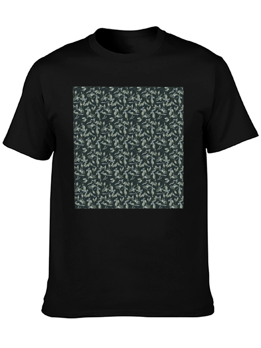 Black Tee with Botanical Leaf Print