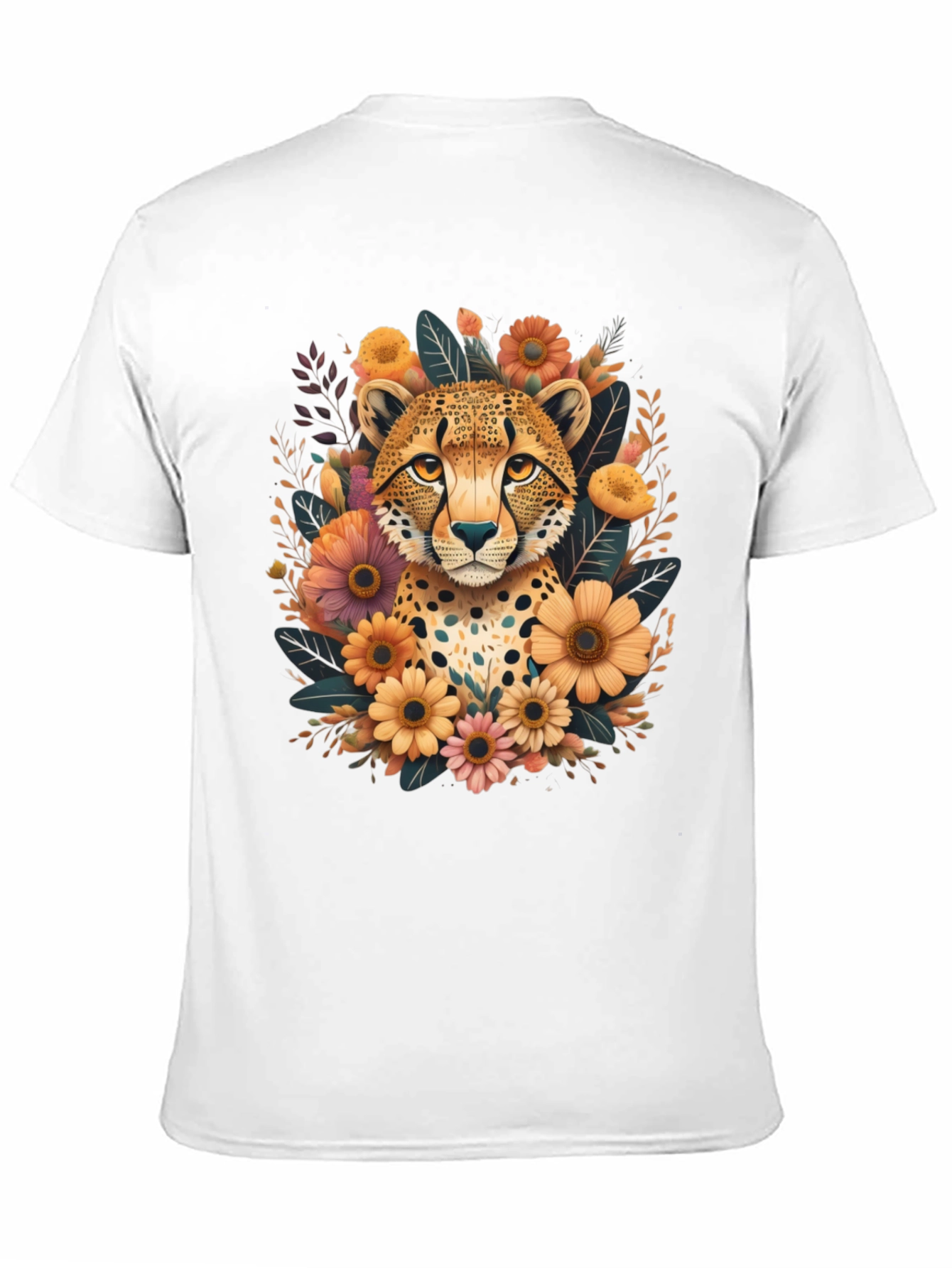Cheetah Floral Graphic Tee - Stylish Black T-Shirt