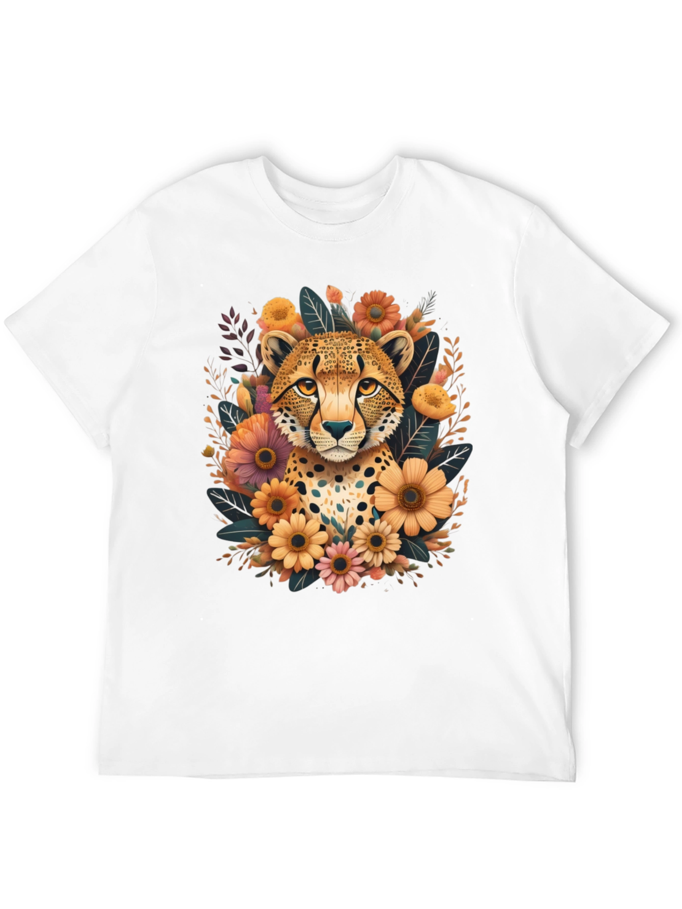 Cheetah Floral Graphic Tee - Stylish Black T-Shirt