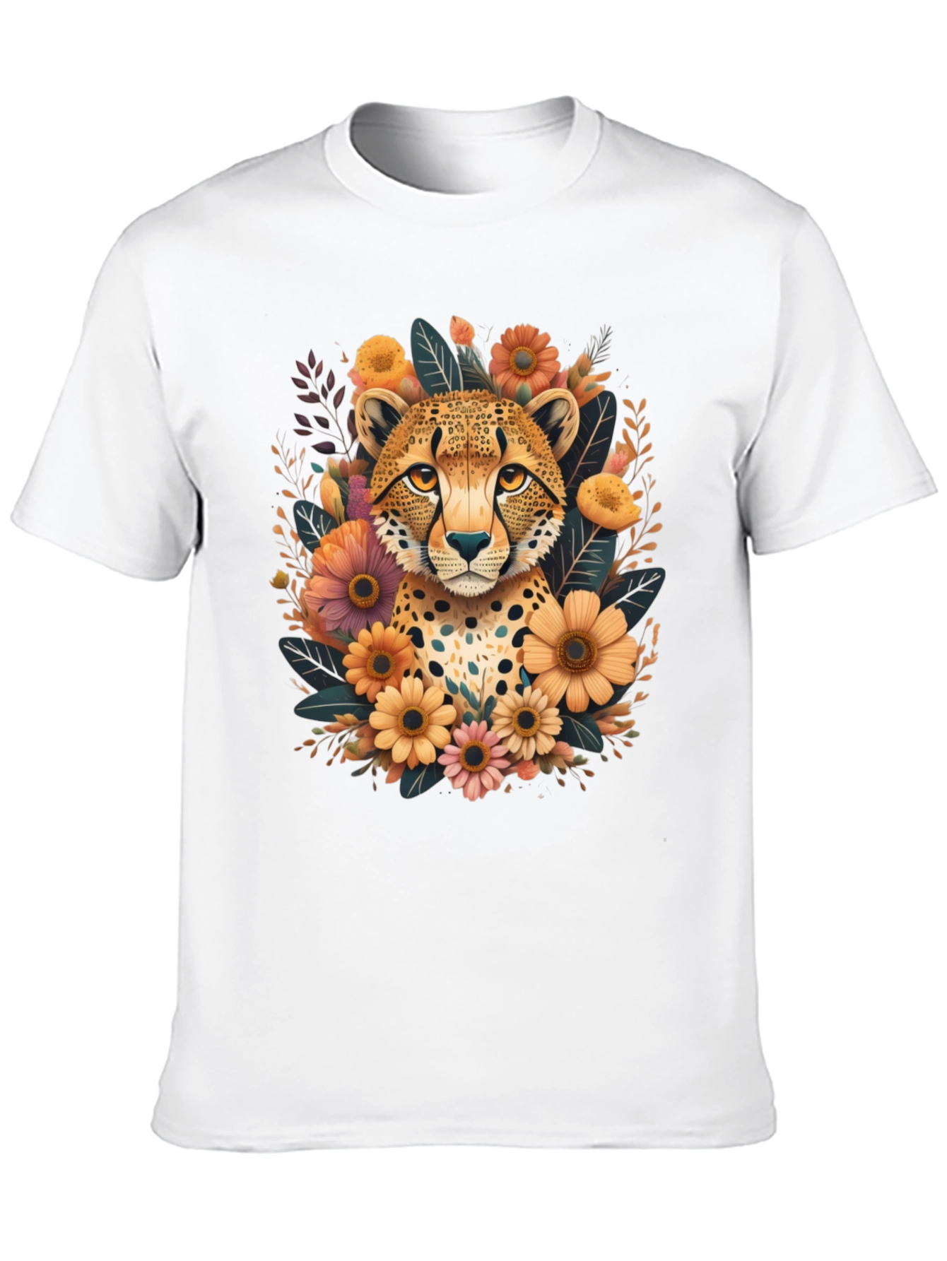 Cheetah Floral Graphic Tee - Stylish Black T-Shirt
