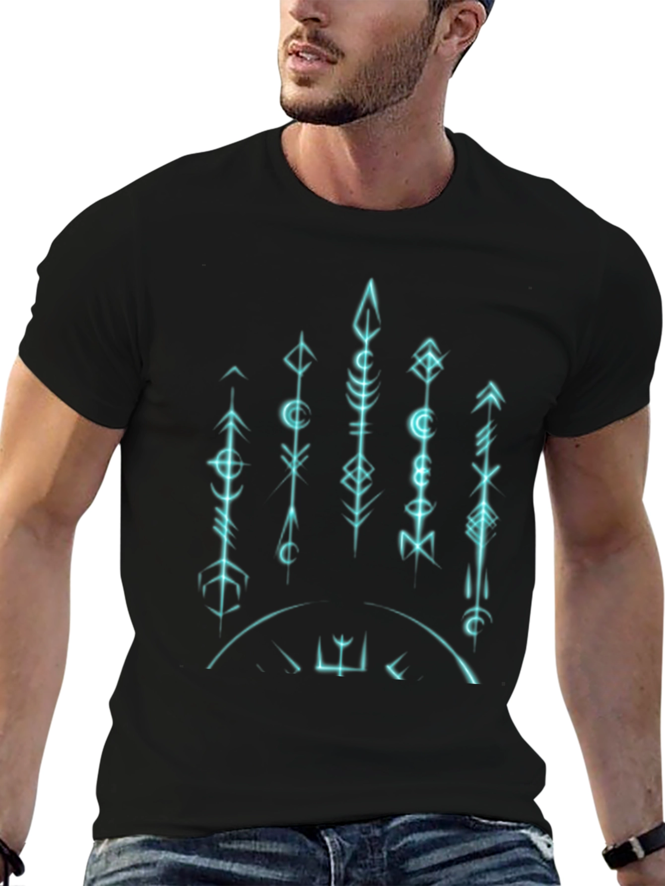 Mens Black Graphic Tee - Geometric Symbols
