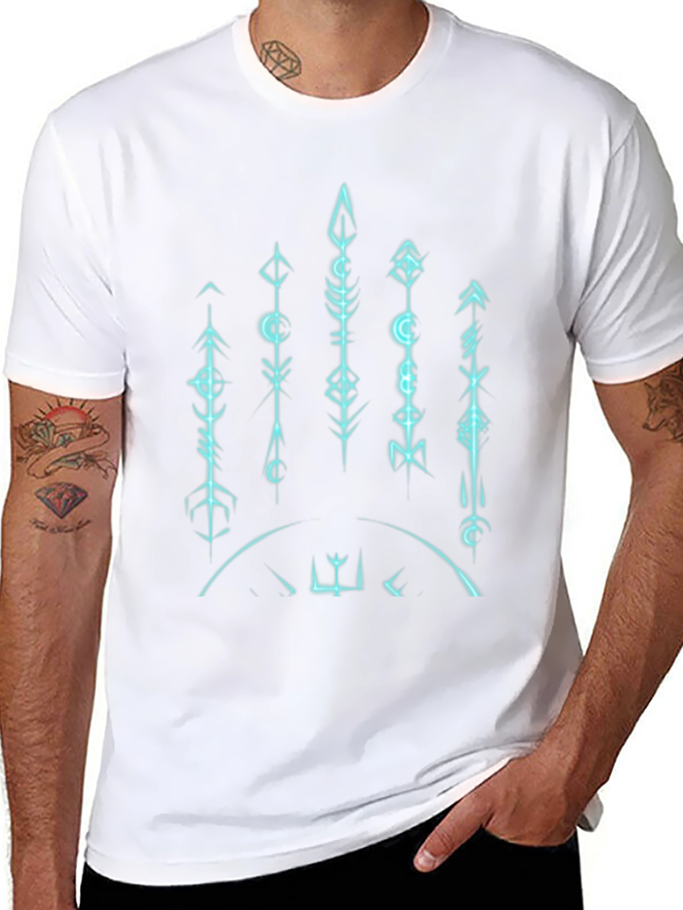 Mens Black Graphic Tee - Geometric Symbols