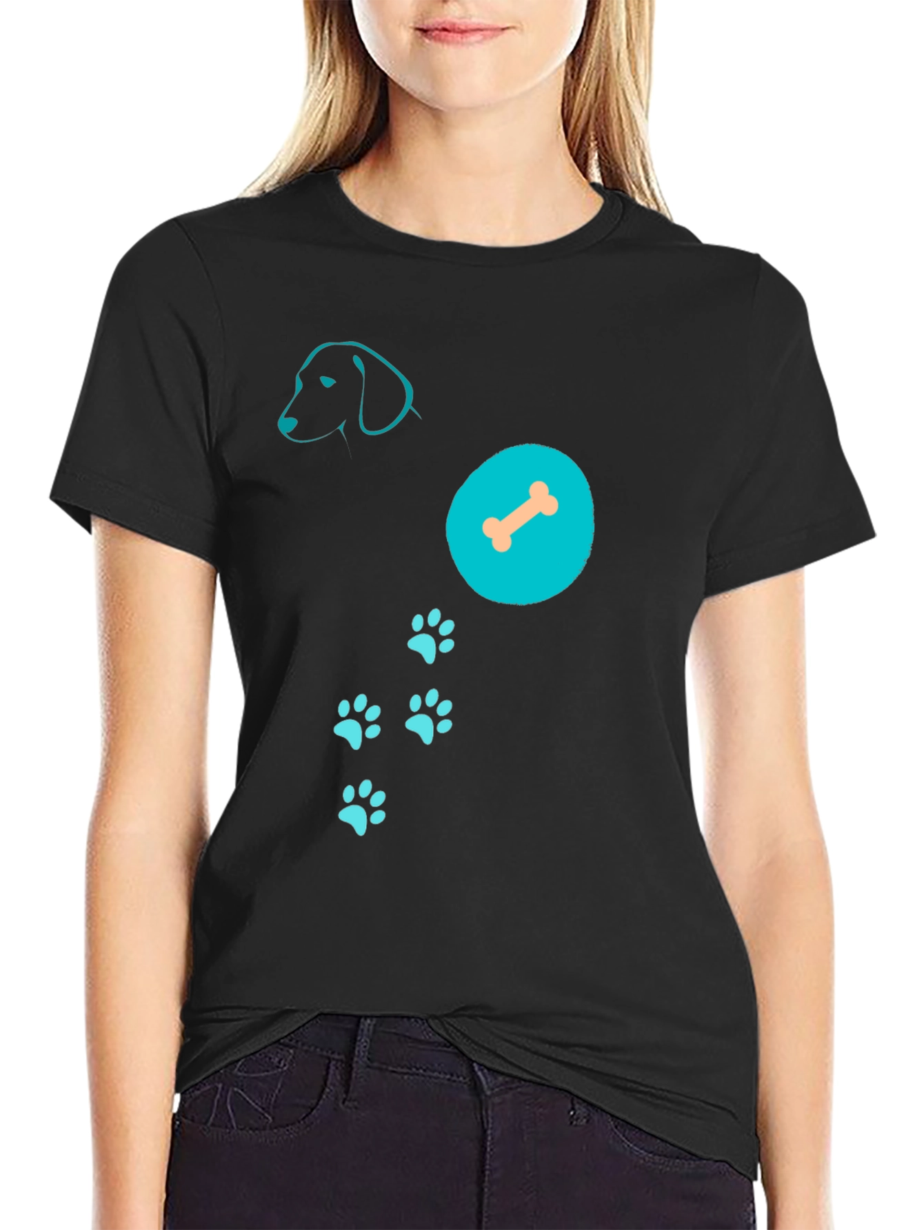 Dog Lover T-Shirt: Dog Silhouette Bone & Paws