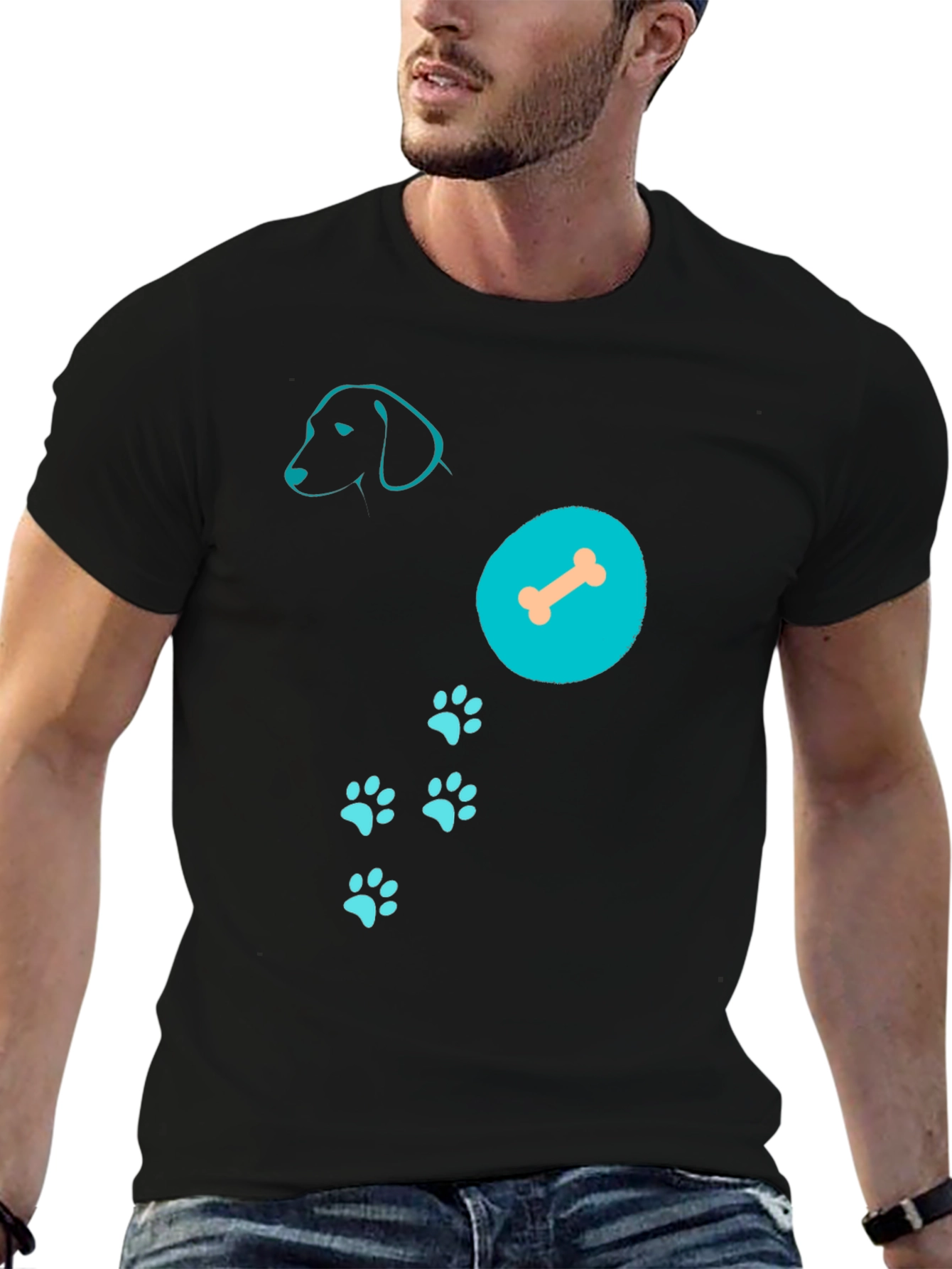 Dog Lover T-Shirt: Dog Silhouette Bone & Paws