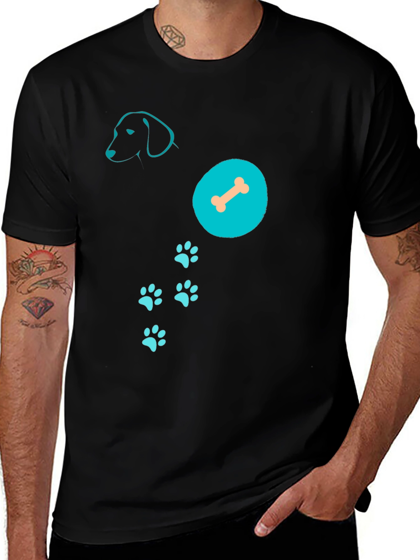 Dog Lover T-Shirt: Dog Silhouette Bone & Paws