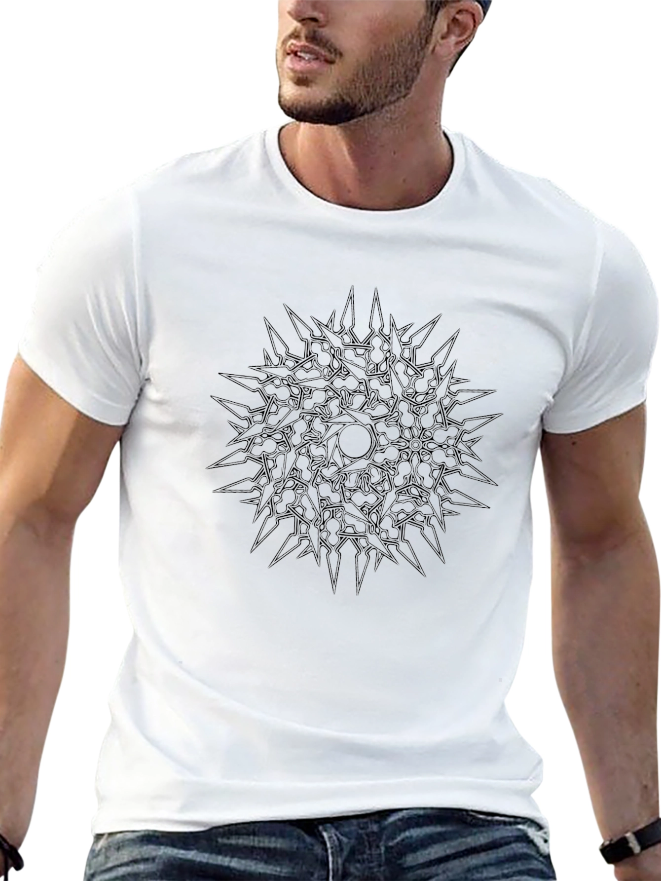 Geometric Graphic Print Black T-Shirt