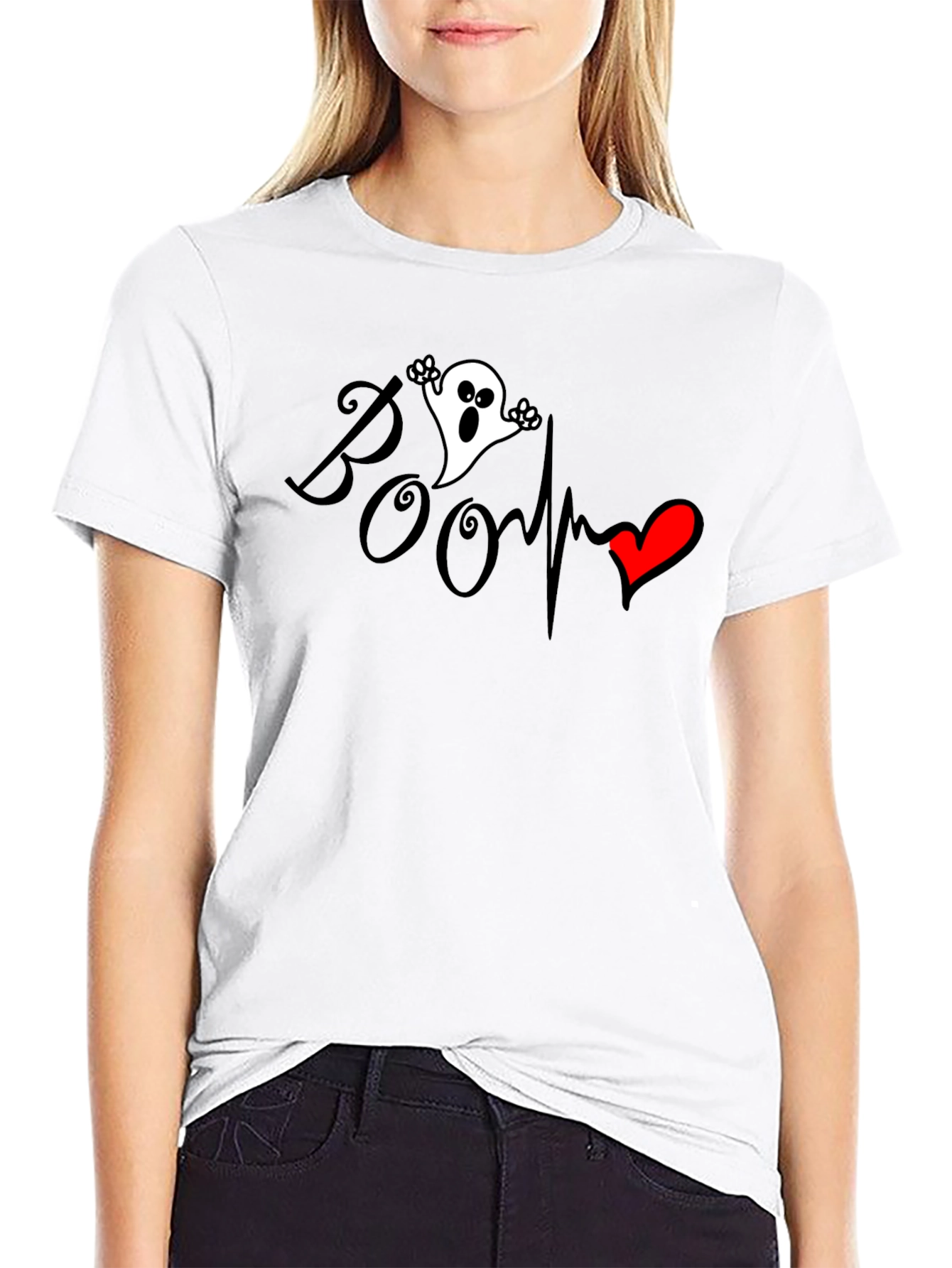 Boo Ghost Heartbeat Graphic Tee - Spooky Season Fashion