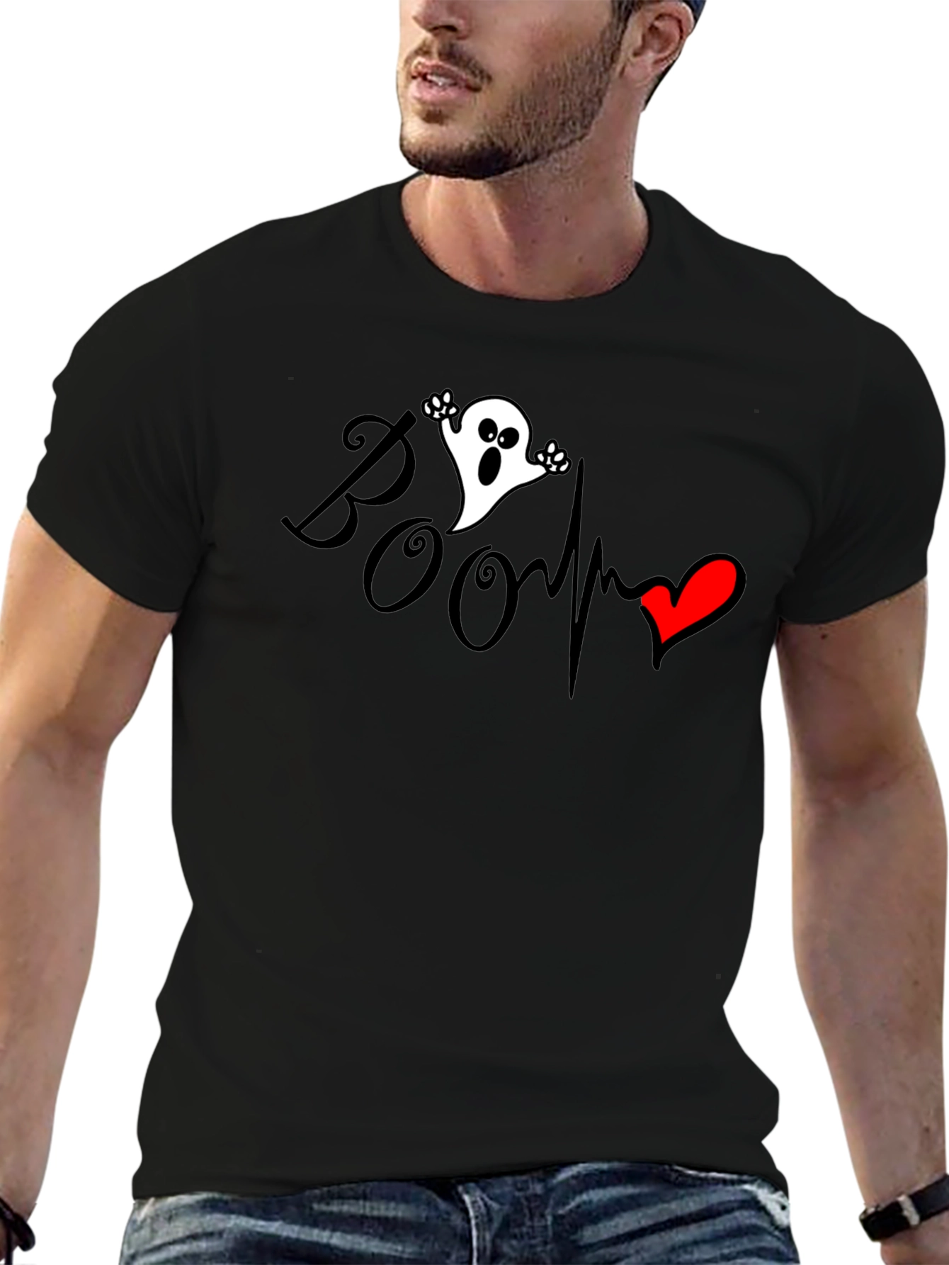 Boo Ghost Heartbeat Graphic Tee - Spooky Season Fashion