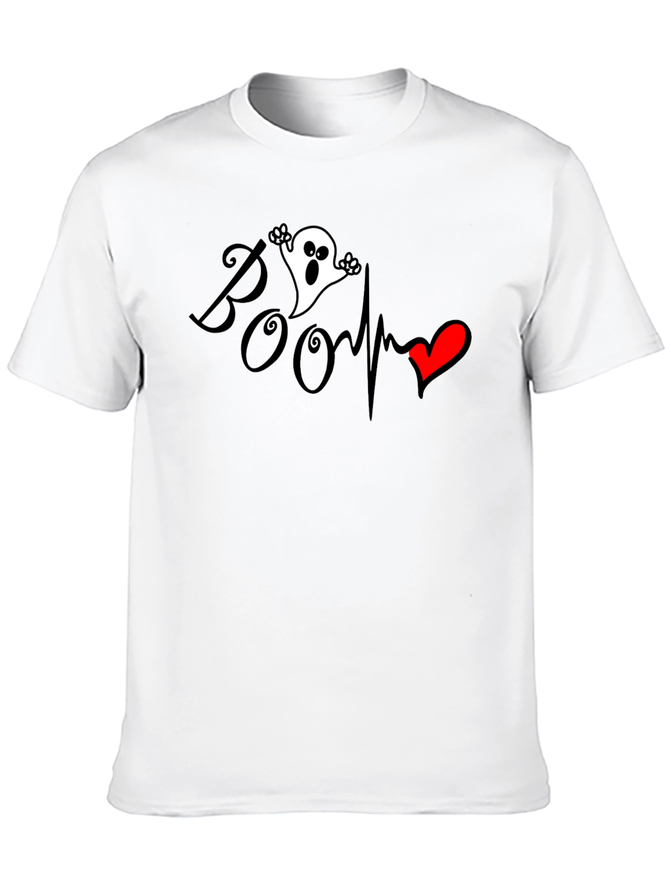 Boo Ghost Heartbeat Graphic Tee - Spooky Season Fashion