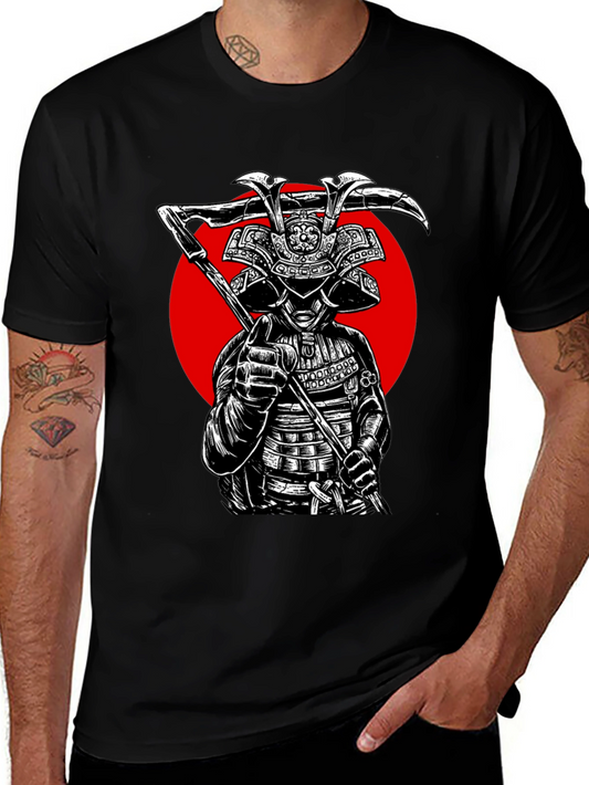 Samurai Warrior Graphic Tee - Black Cotton T-Shirt