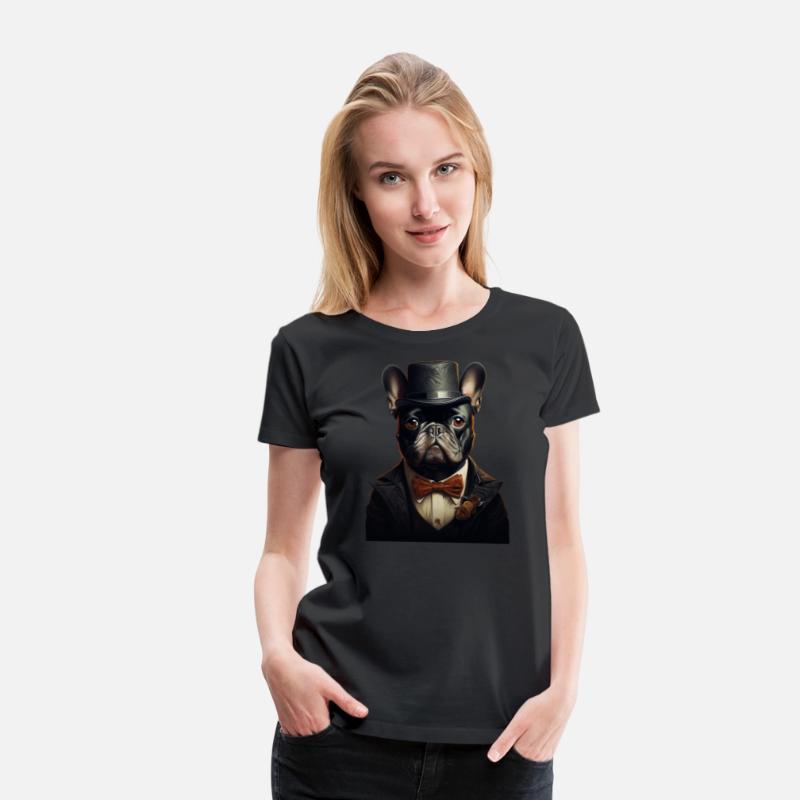 French Bulldog with top hat and suit