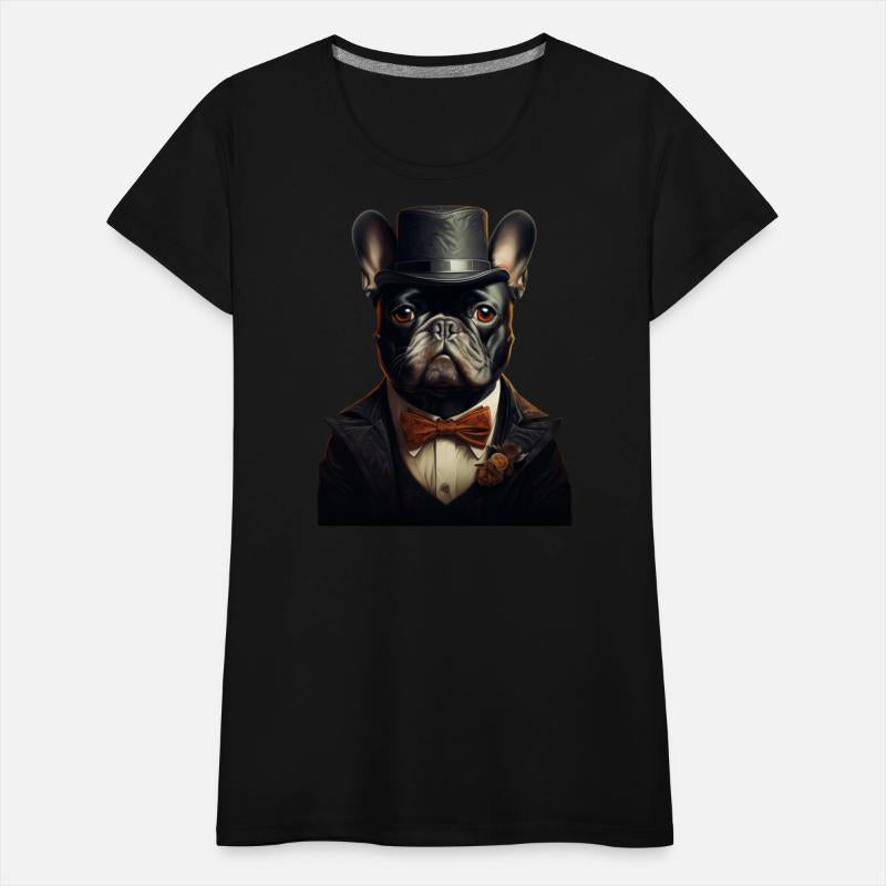 French Bulldog with top hat and suit