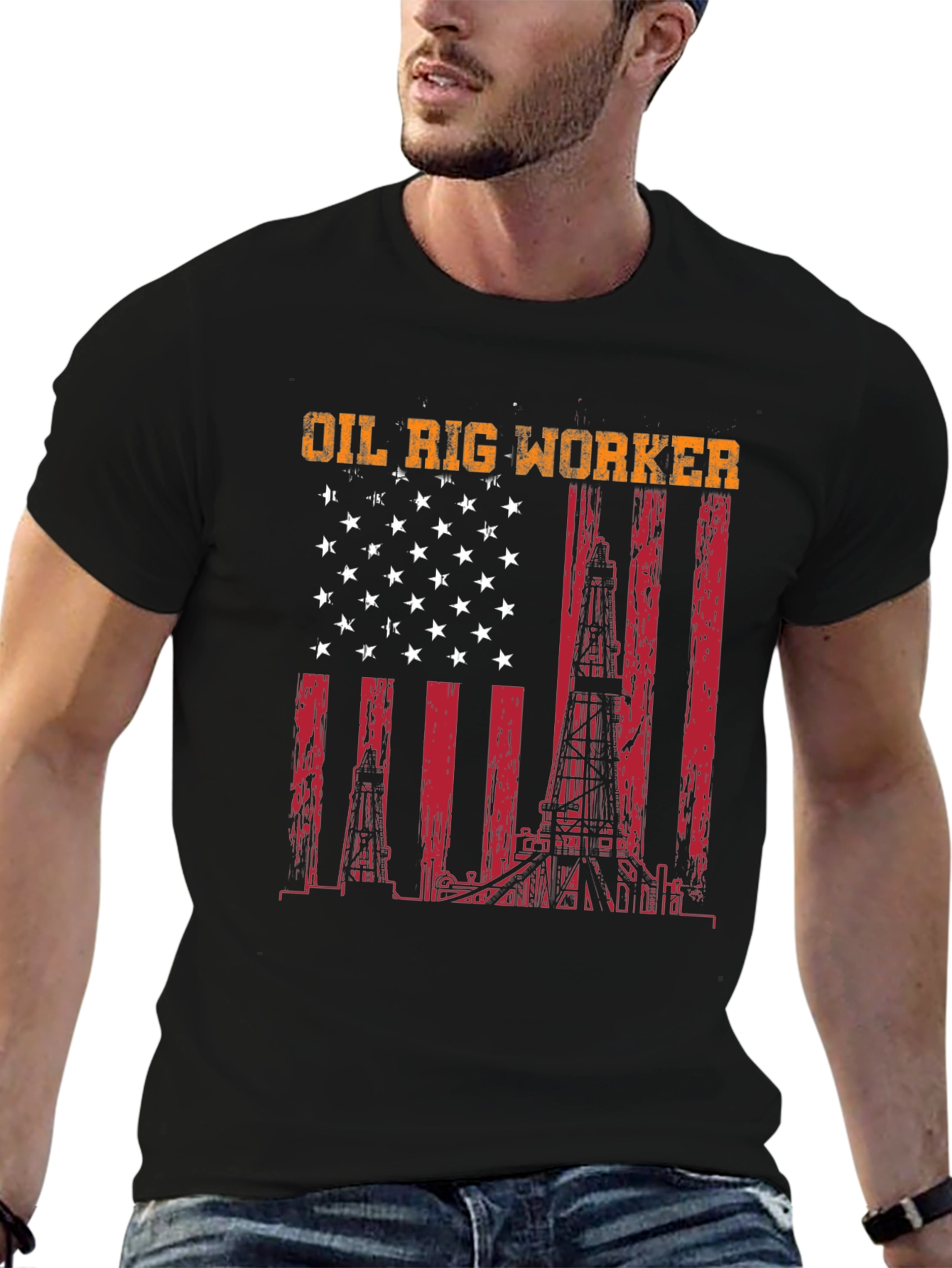 Oil Rig Worker American Flag T-Shirt
