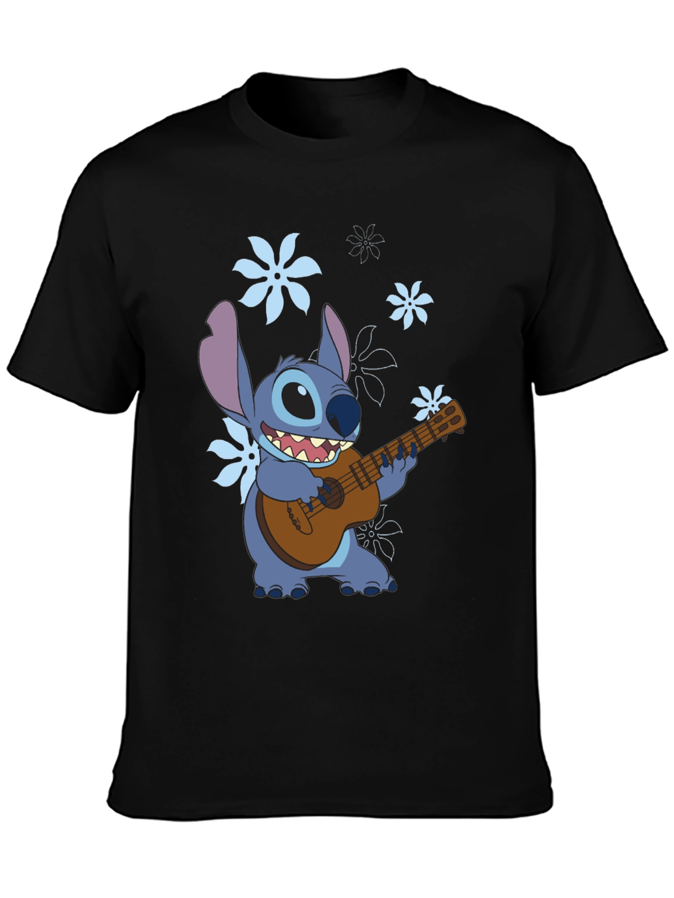 Stitch Ukulele Graphic T-Shirt - Black Cotton Tee
