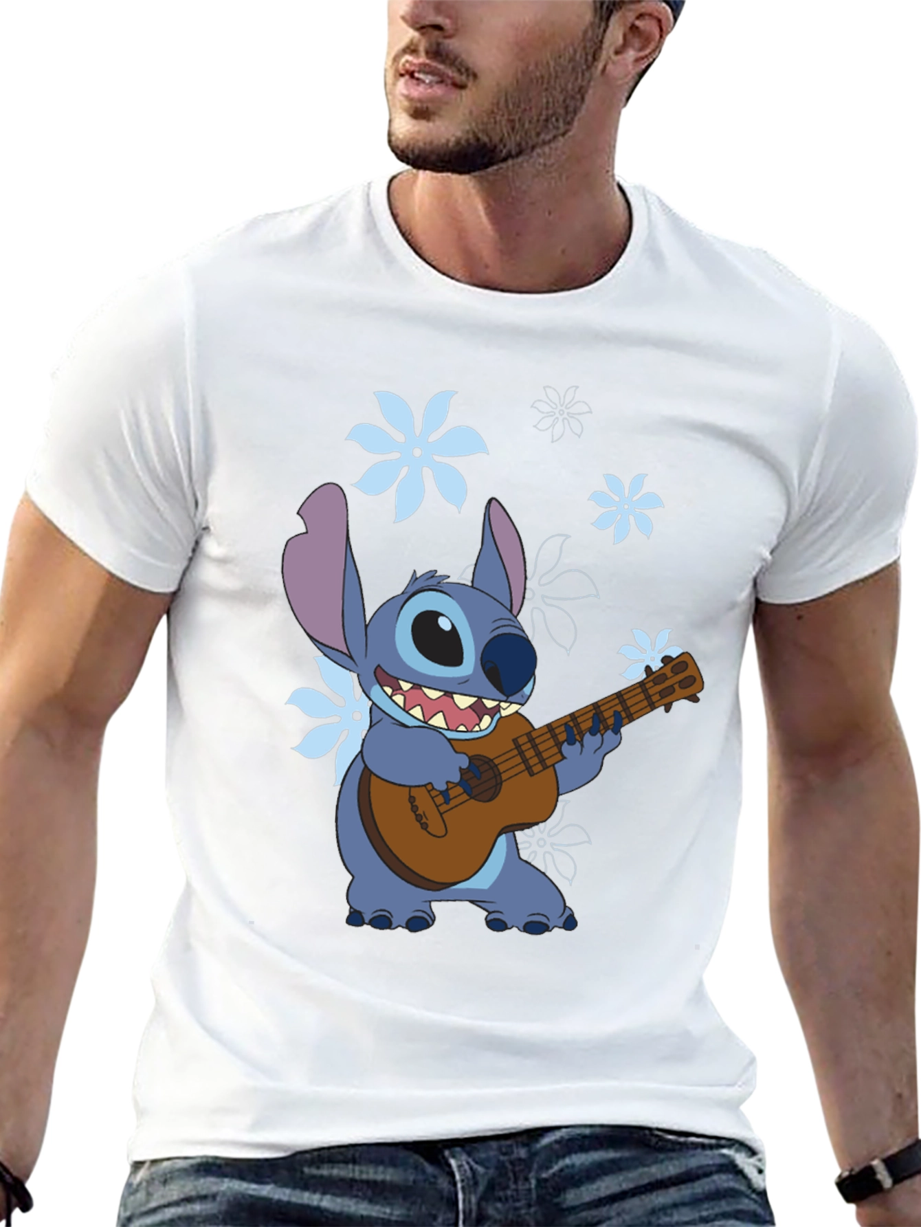 Stitch Ukulele Graphic T-Shirt - Black Cotton Tee