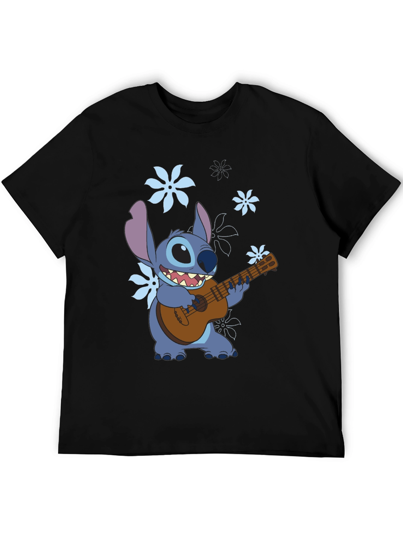 Stitch Ukulele Graphic T-Shirt - Black Cotton Tee