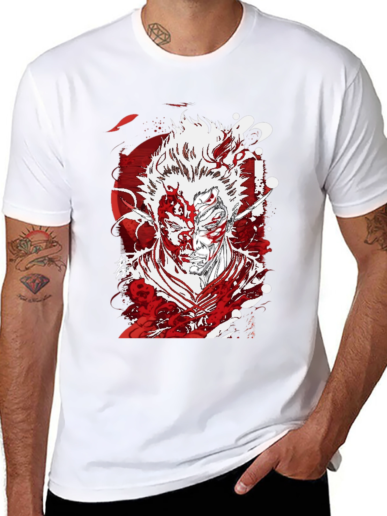 Anime Graphic T-Shirt: Bold Red & White Design