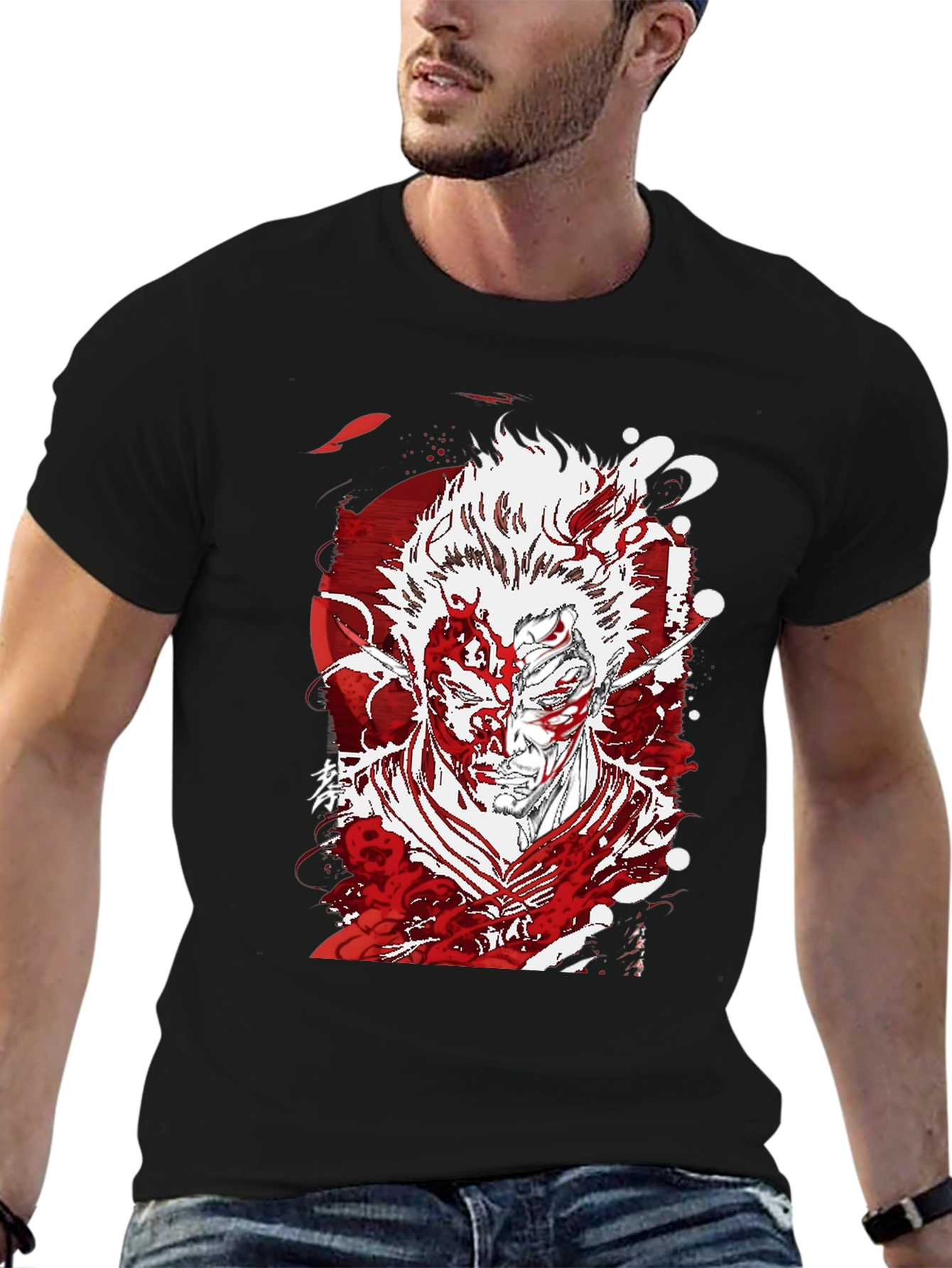 Anime Graphic T-Shirt: Bold Red & White Design