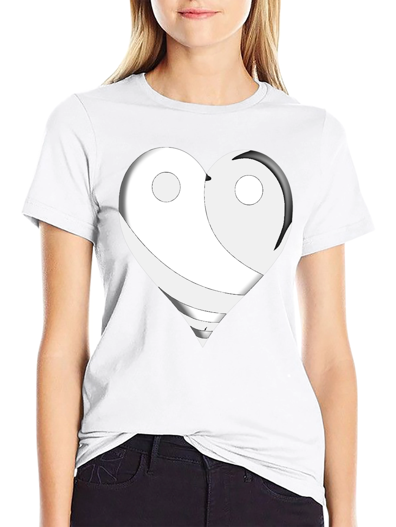 Yin Yang Heart Graphic Tee - Black
