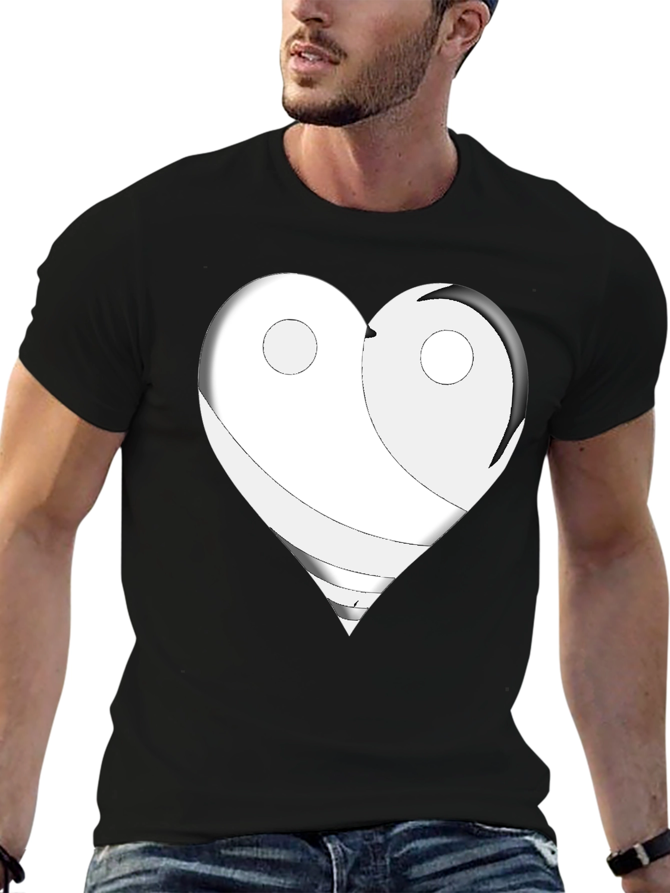 Yin Yang Heart Graphic Tee - Black