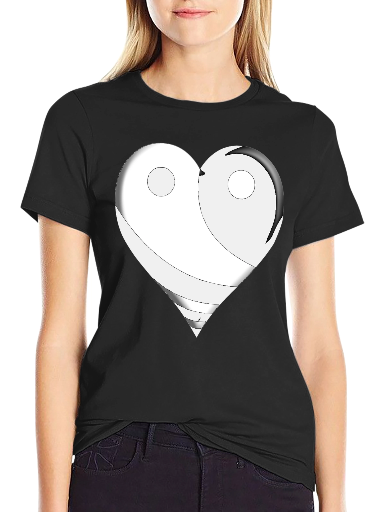 Yin Yang Heart Graphic Tee - Black