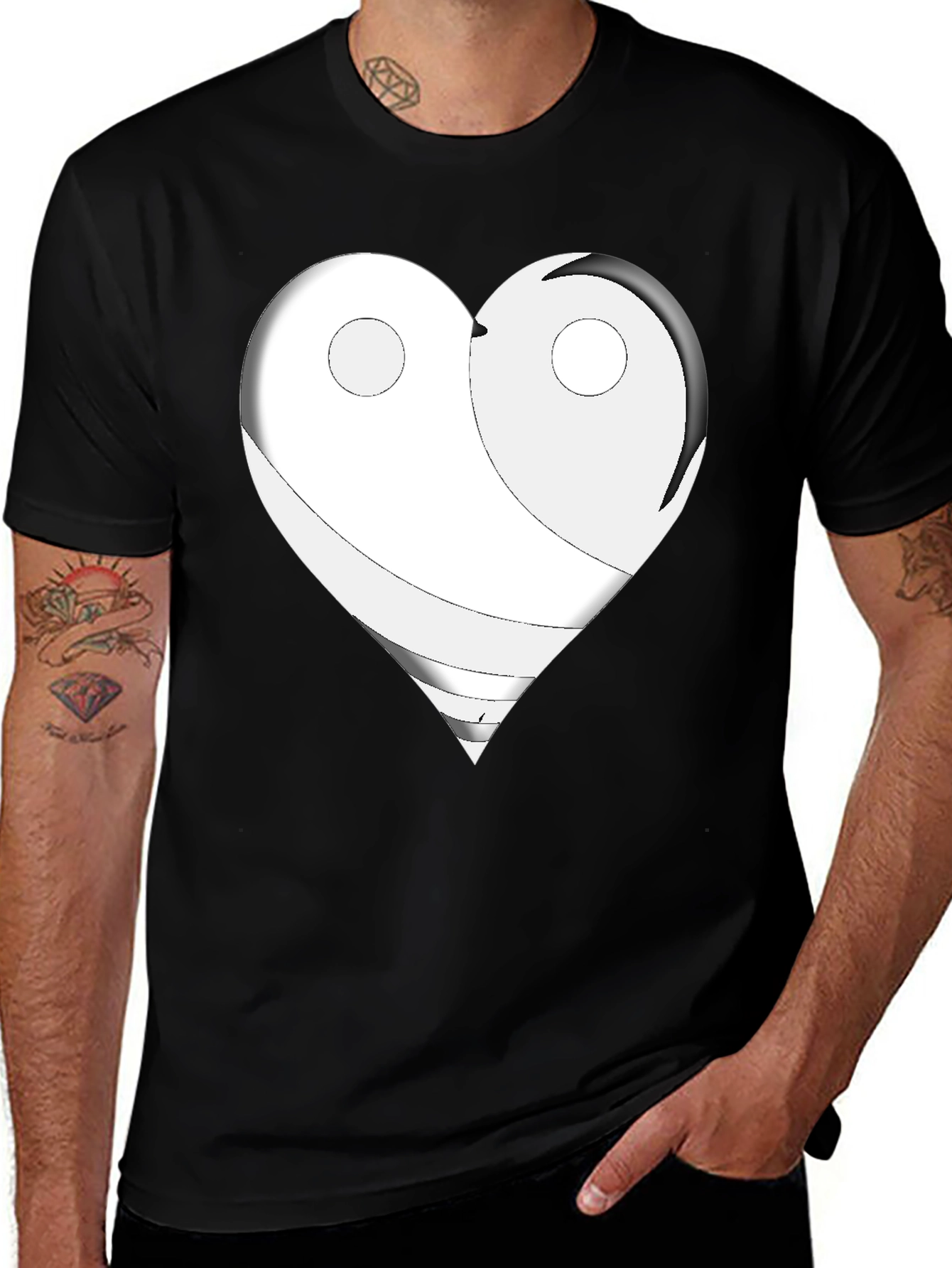 Yin Yang Heart Graphic Tee - Black