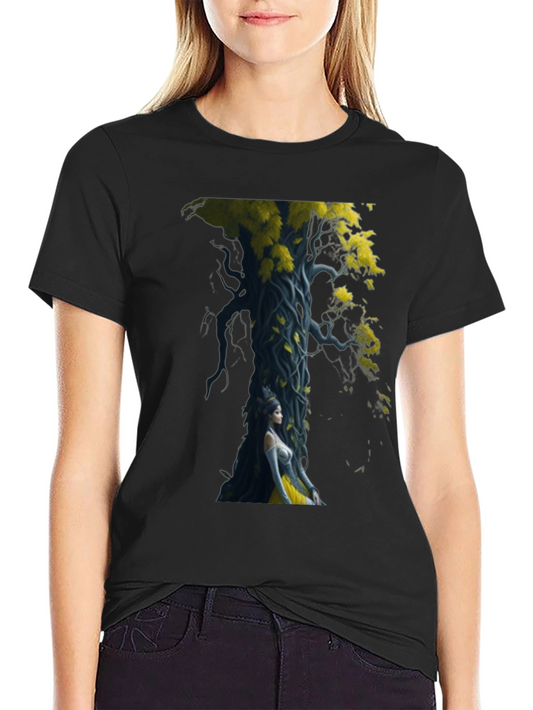 Black T-Shirt with Fantasy Tree Art