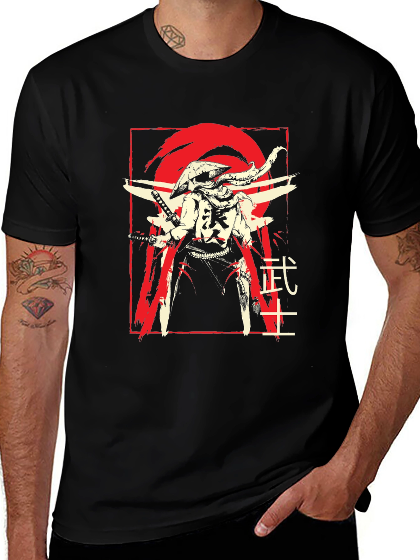Samurai Graphic Tee - Black Cotton T-Shirt