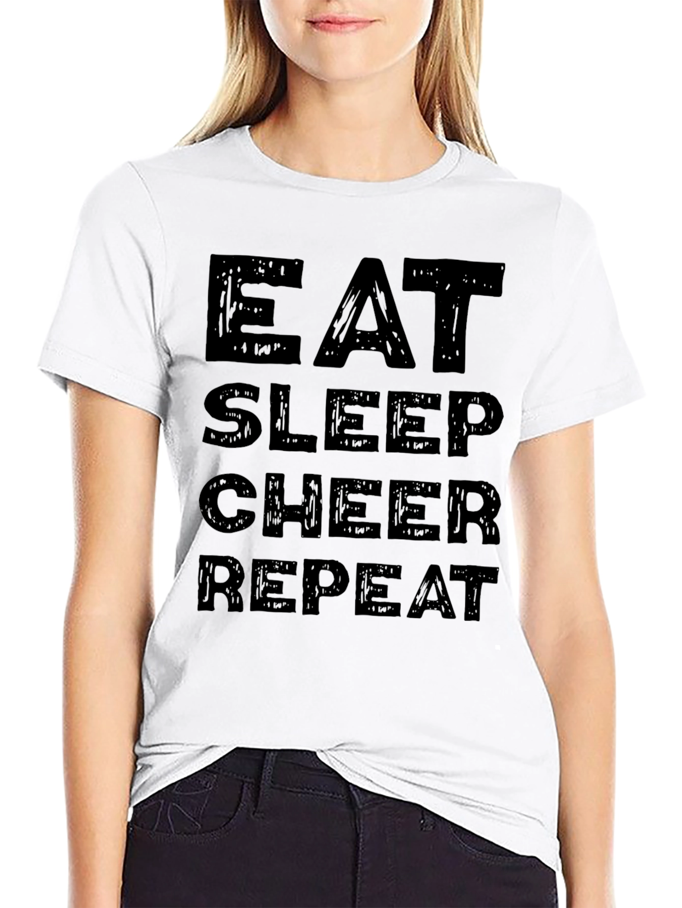 Eat Sleep Cheer Repeat Black Graphic Tee Shirt