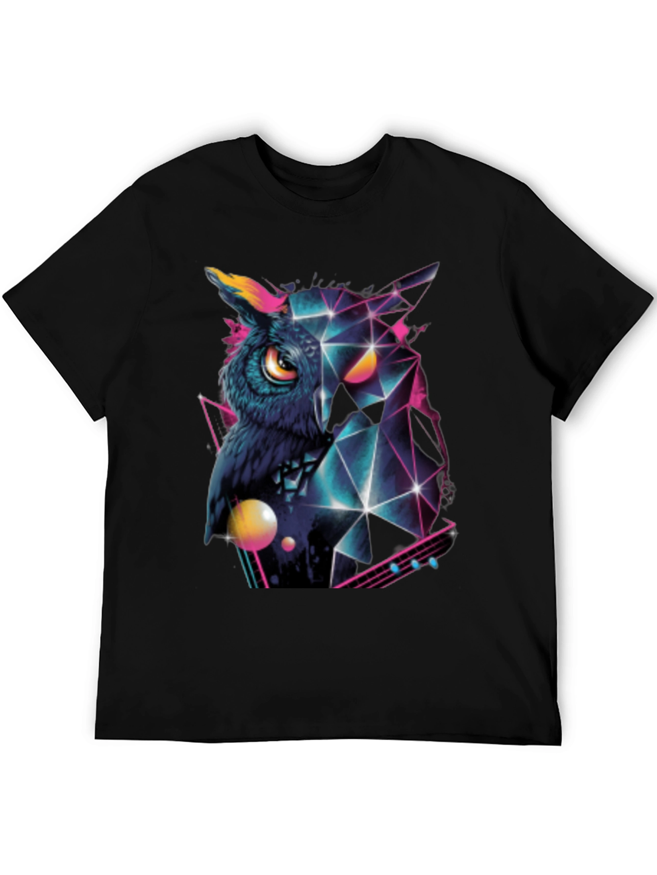 Geometric Owl Graphic Print Black T-Shirt